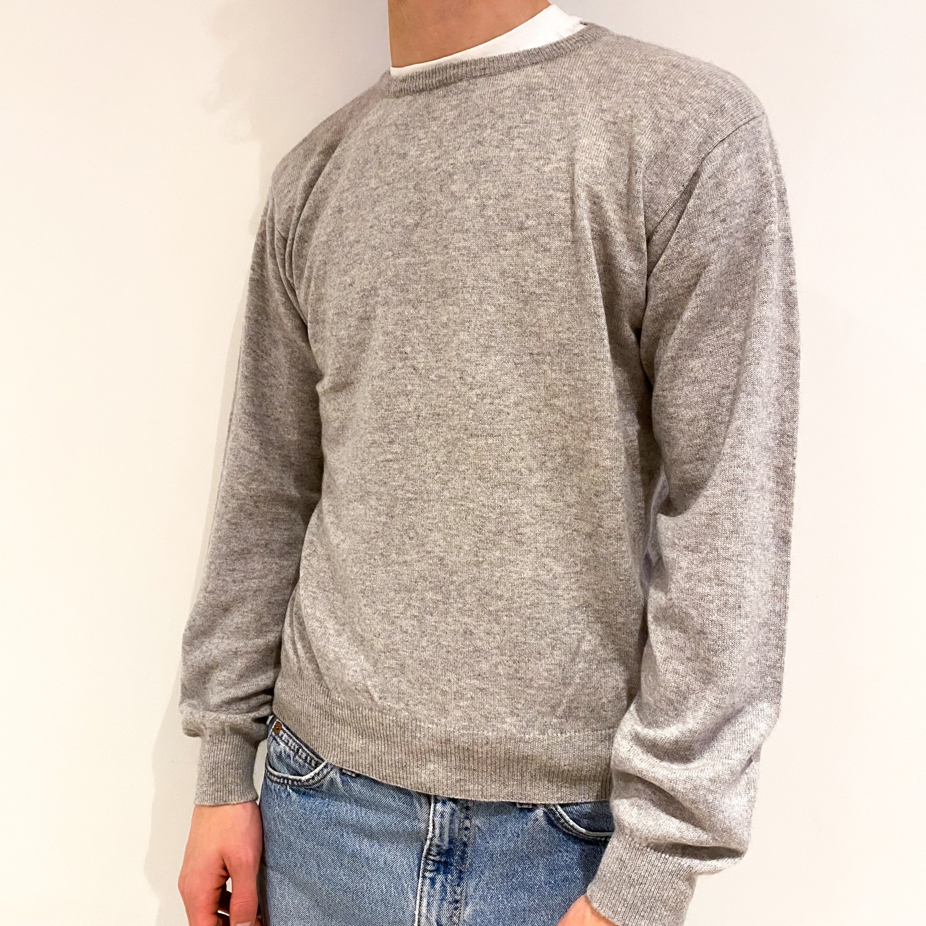 Men's Smoke Grey Cashmere Crew Neck Jumper Large