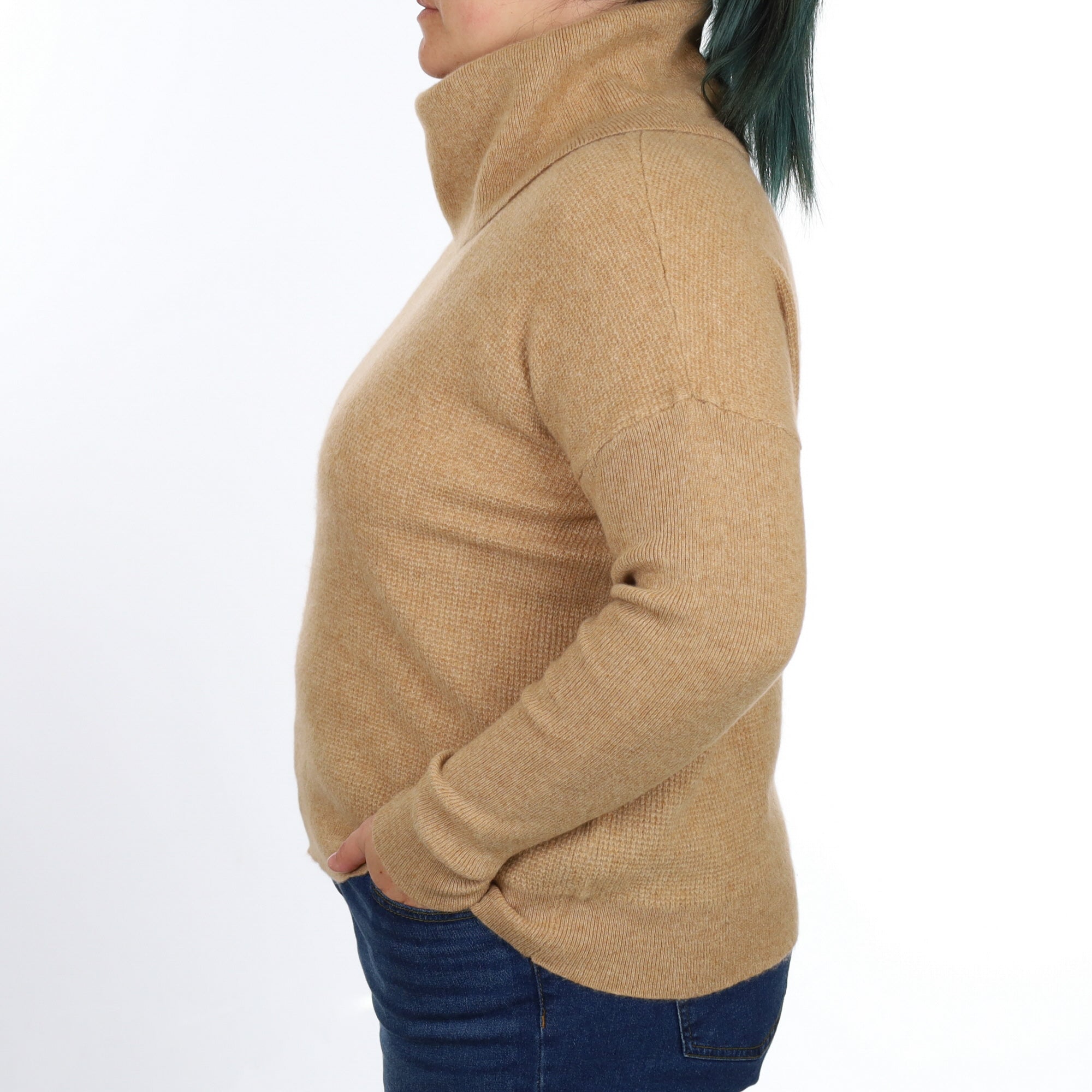 Caramel Brown Waffle Cashmere Cowl Neck Jumper Large