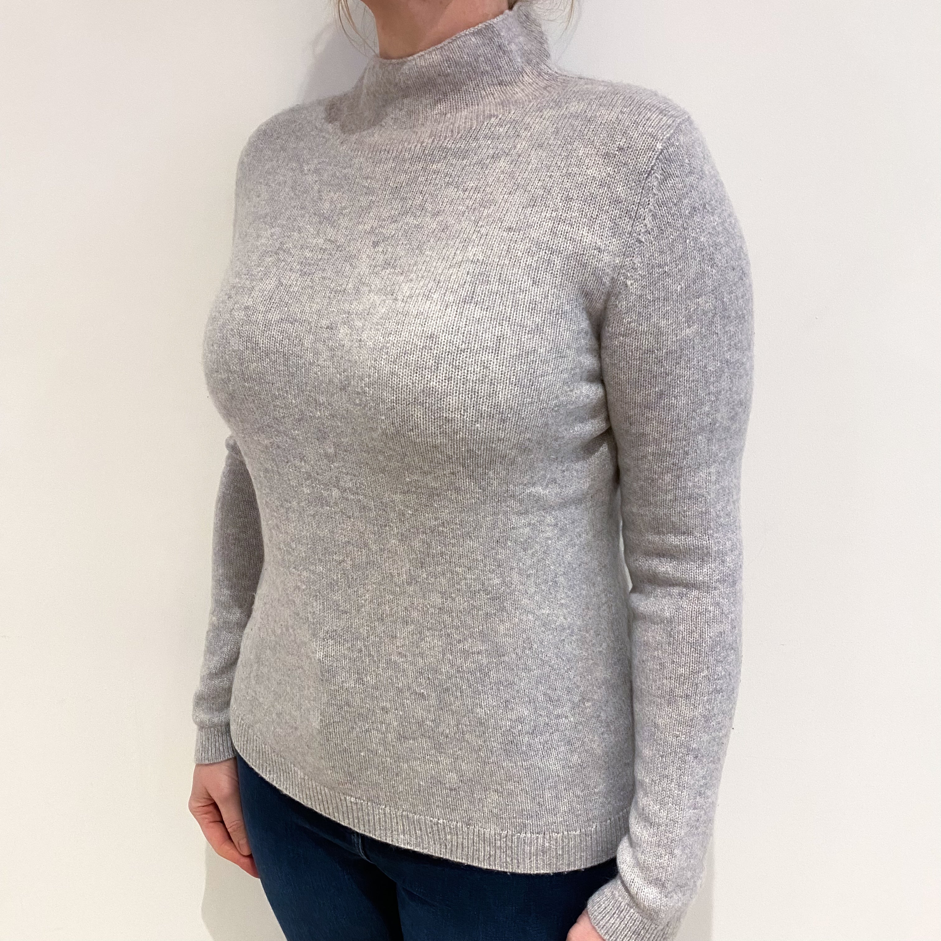 Cos Mist Grey Cashmere Funnel Neck Jumper Large