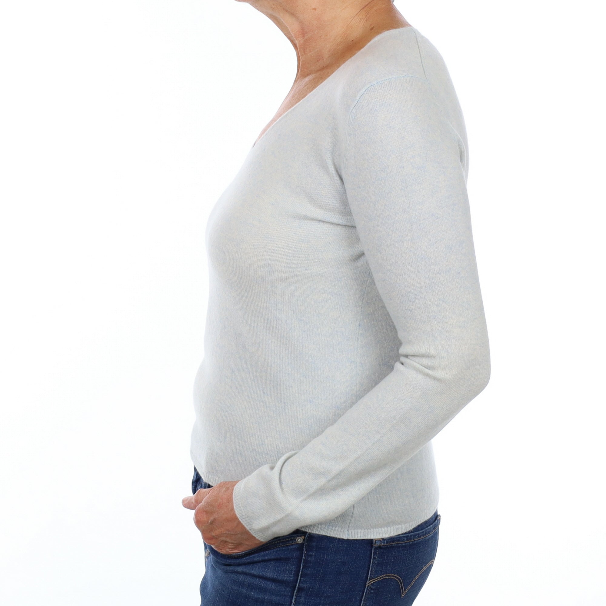 Sky Blue Marl Cashmere V Neck Jumper Medium