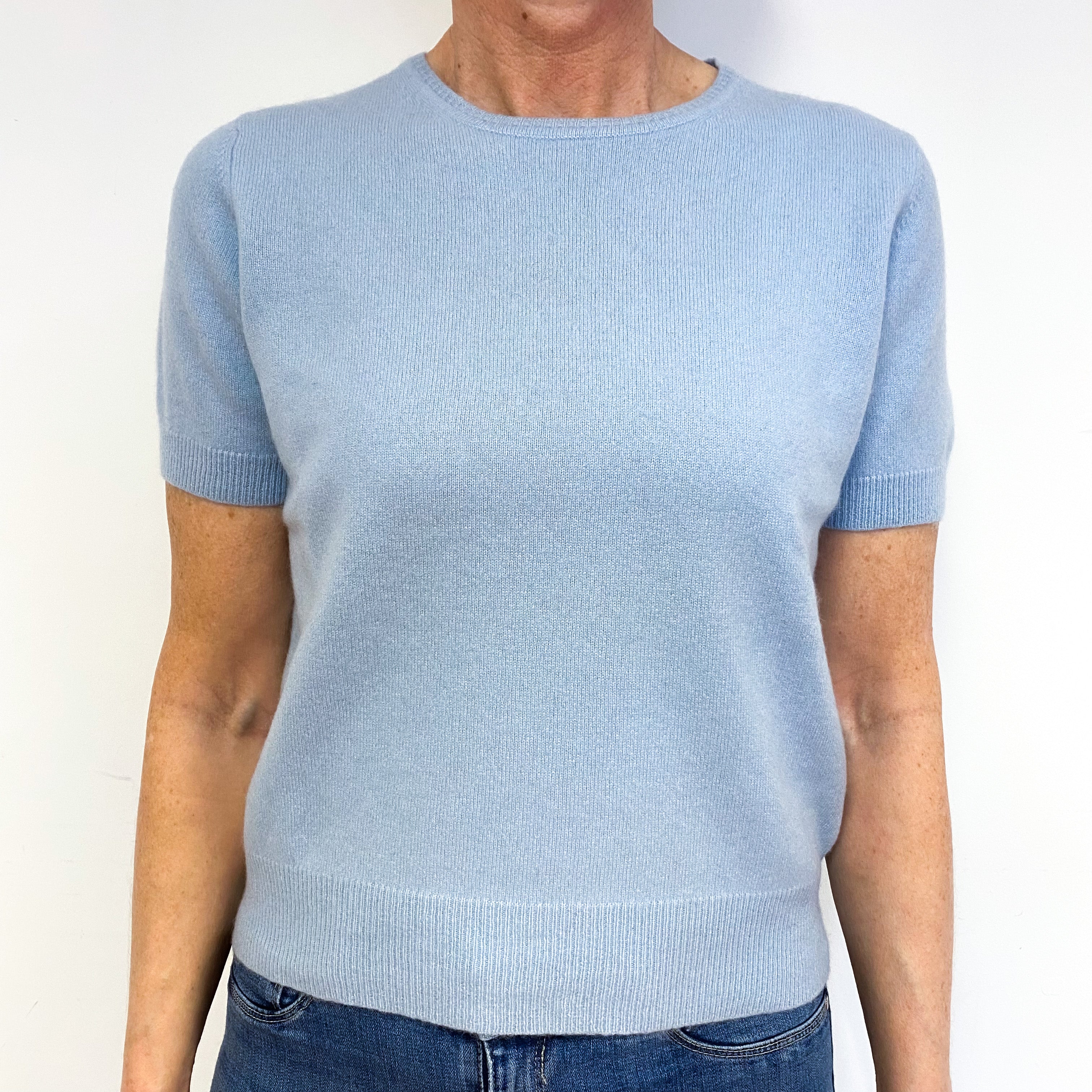 Pale Blue Cashmere Short Sleeved Jumper Medium