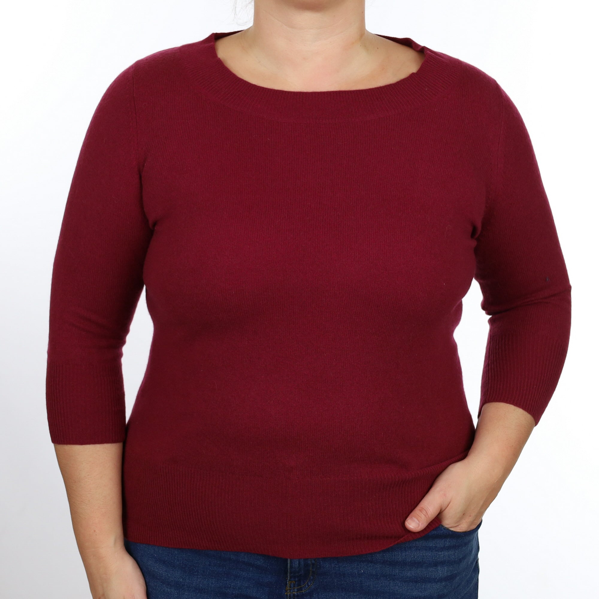 Neiman Marcus Burgundy Red Cashmere Scoop Neck Jumper Large