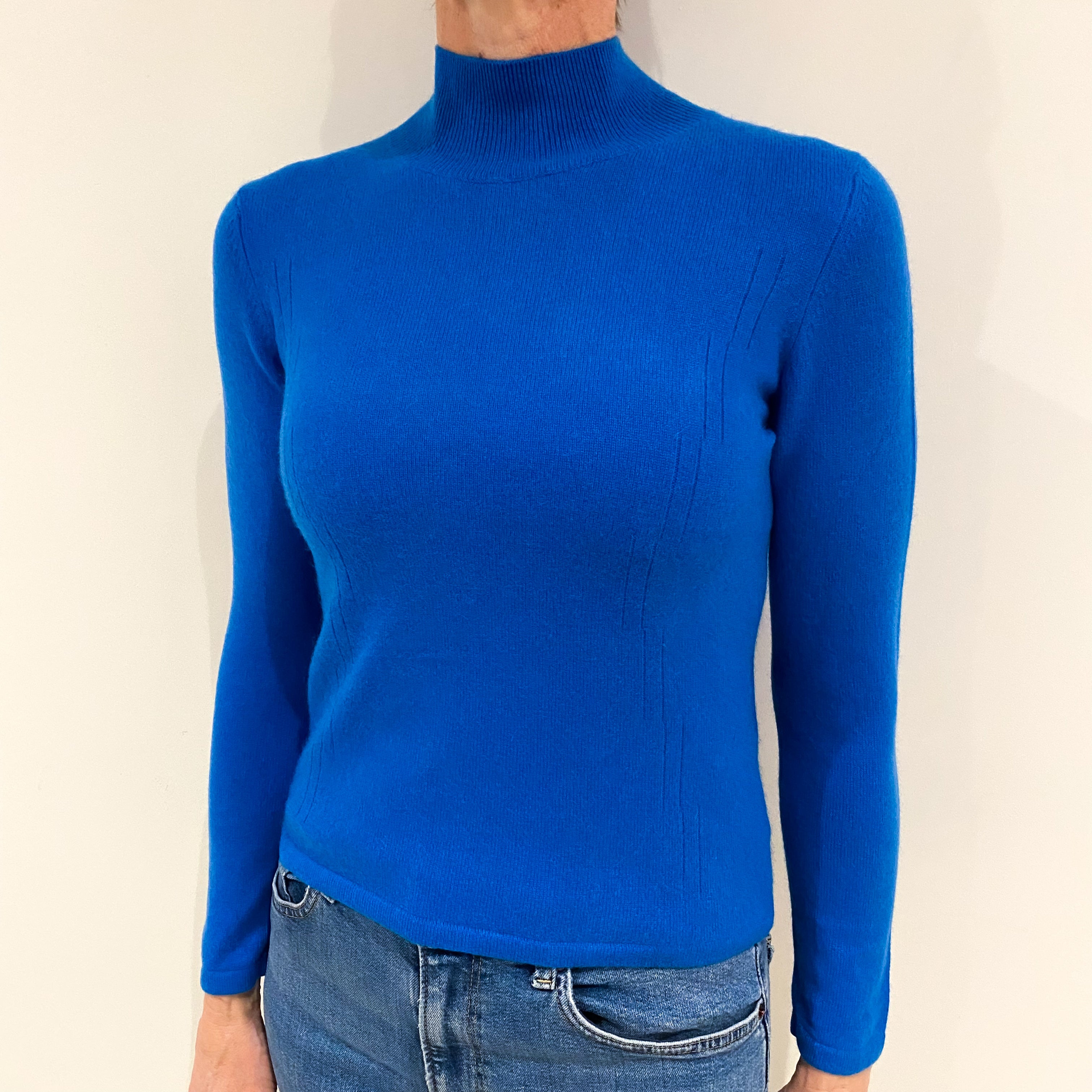 Peacock Blue Cashmere Turtle Neck Jumper Small
