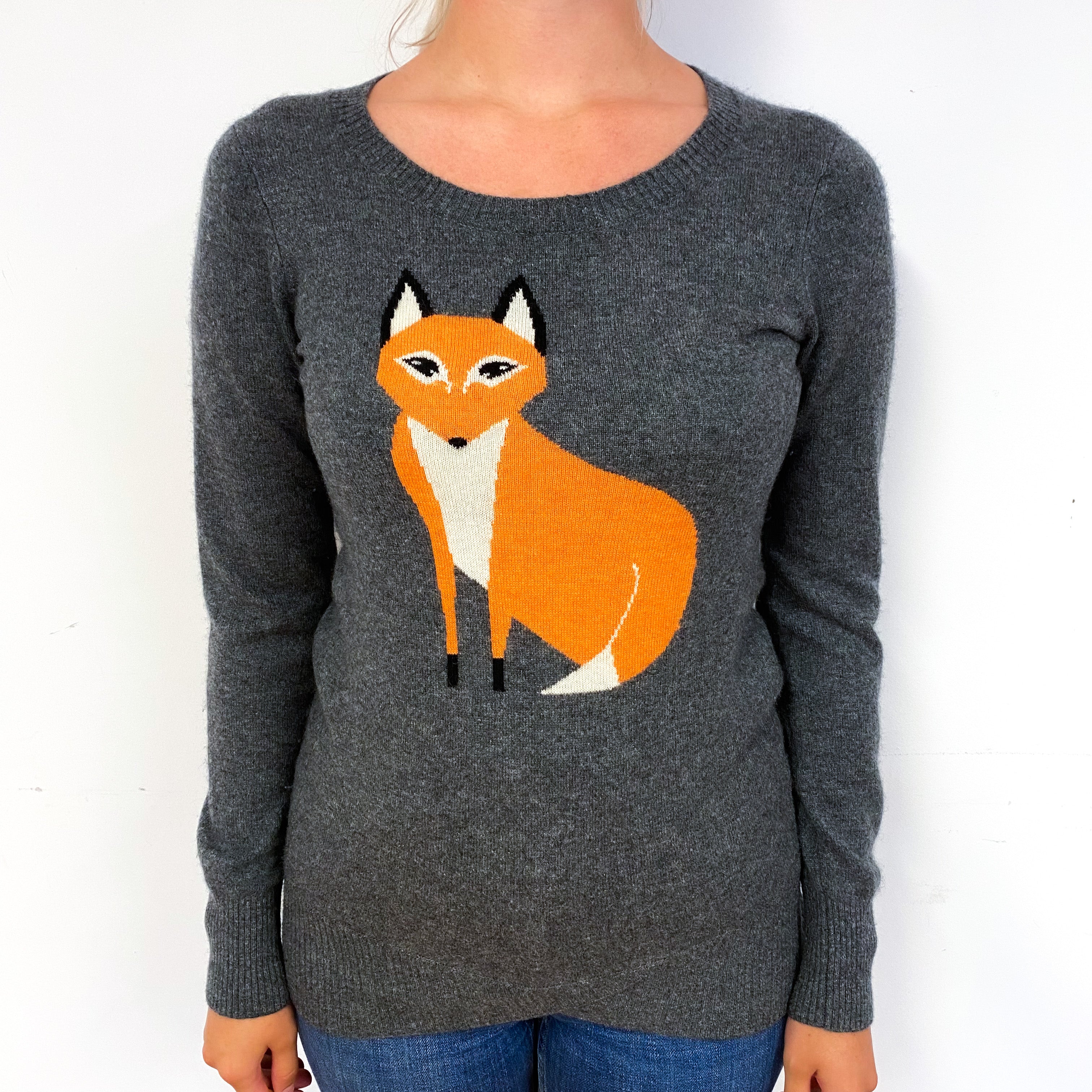 Slate Grey Fox Cashmere Crew Neck Jumper Small