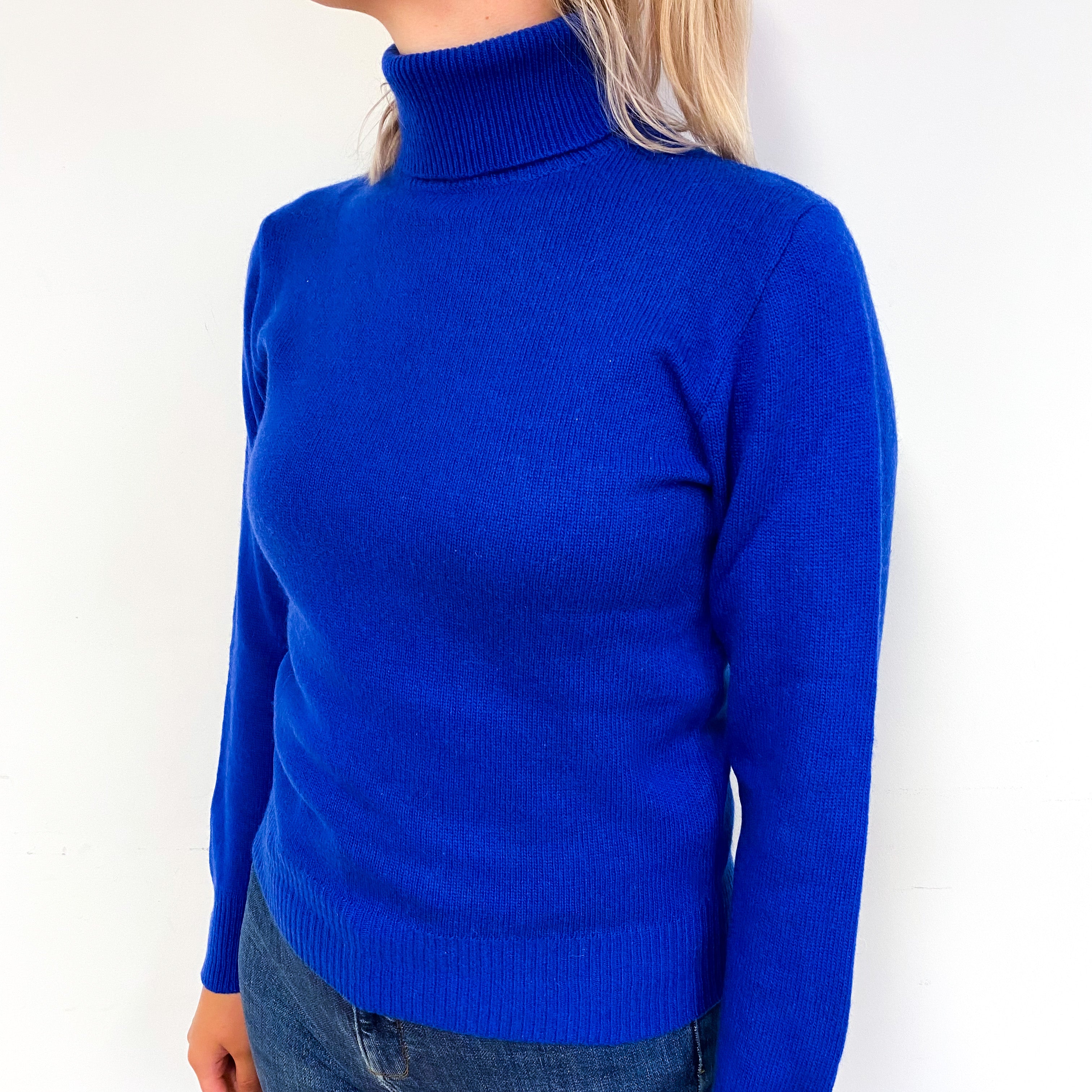 Royal Blue Cashmere Polo Neck Jumper Small
