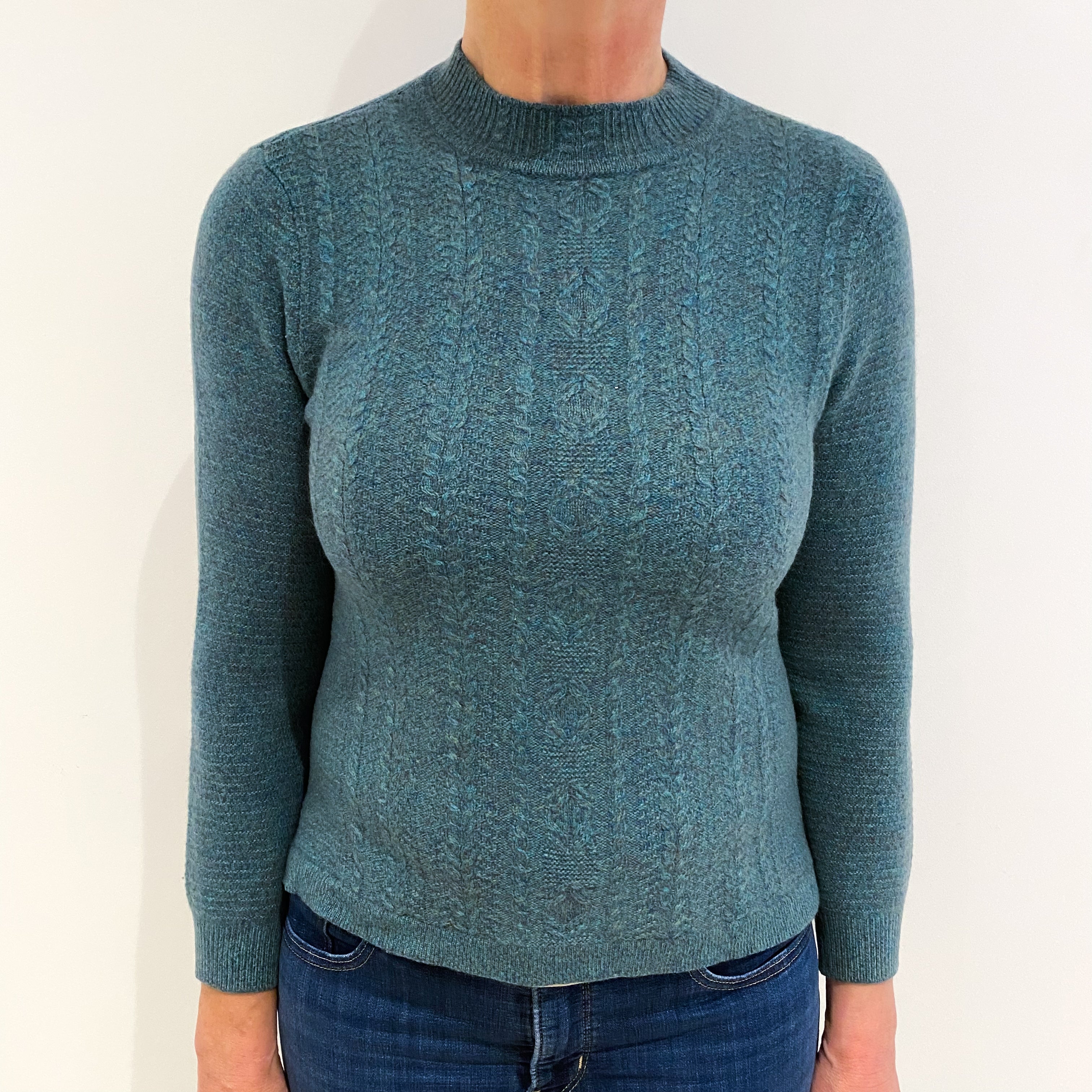 Spruce Green Marl Cashmere Turtle Neck Jumper Medium