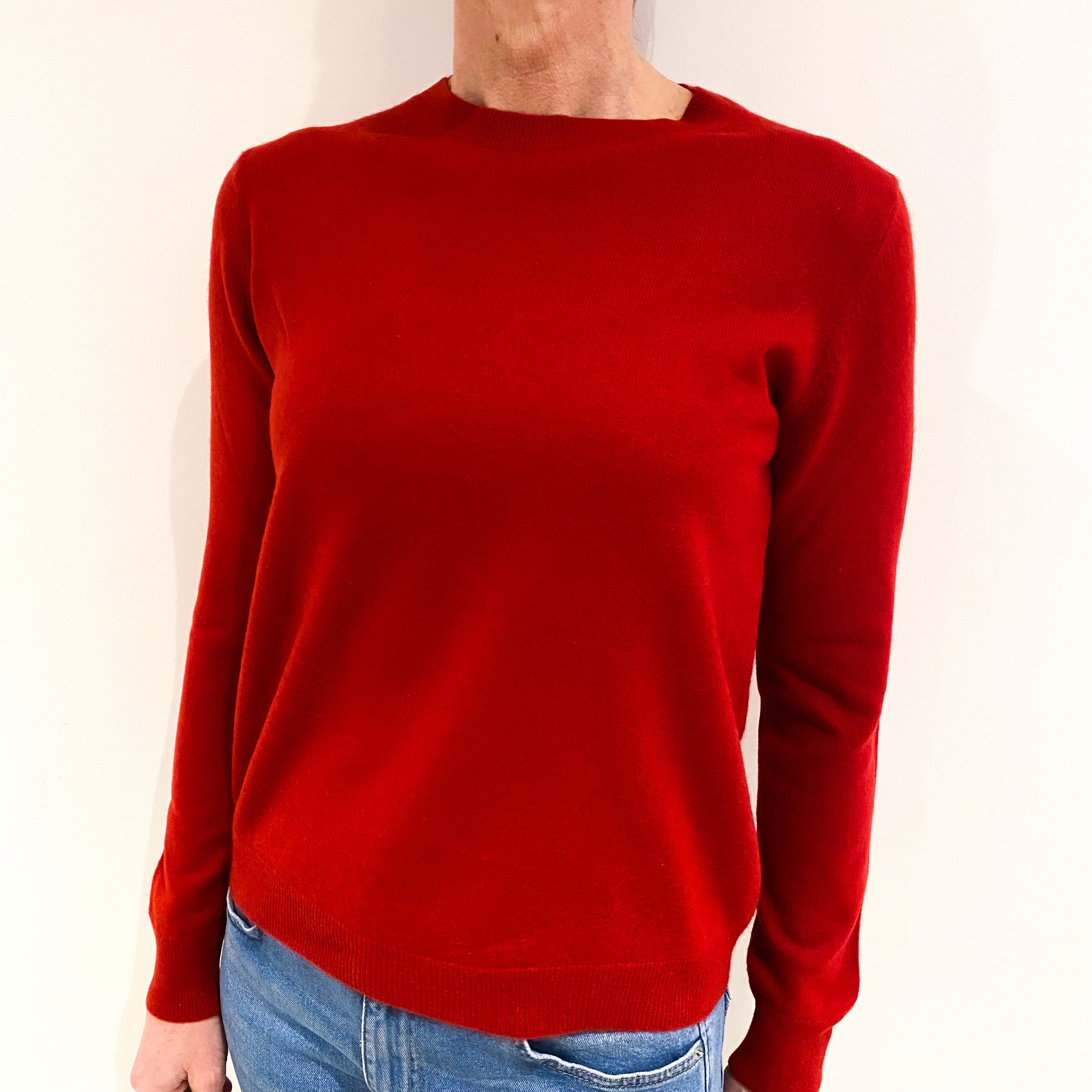 Scarlet Red Cashmere Crew Neck Jumper Small