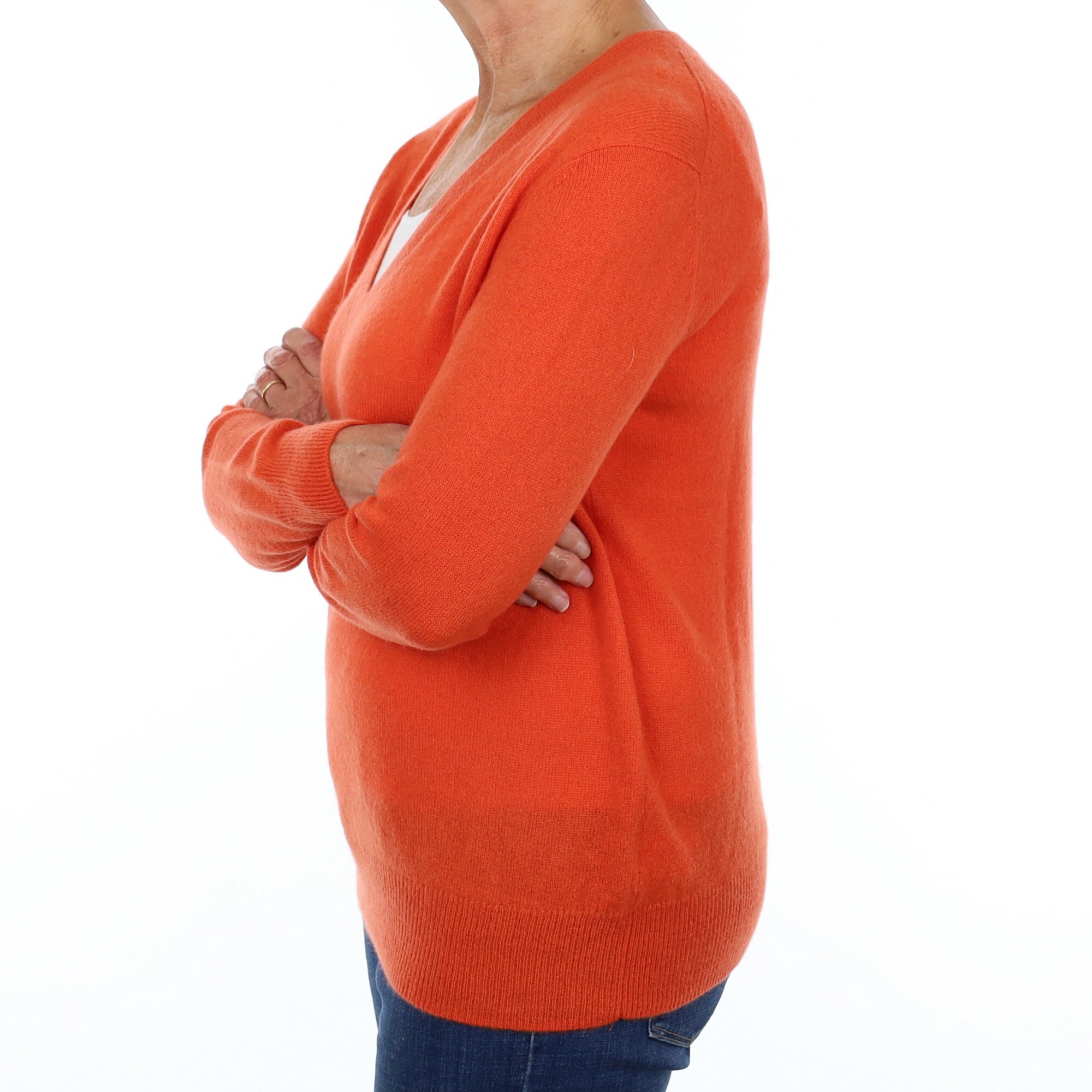 Vince Tangerine Orange Cashmere V Neck Jumper Medium