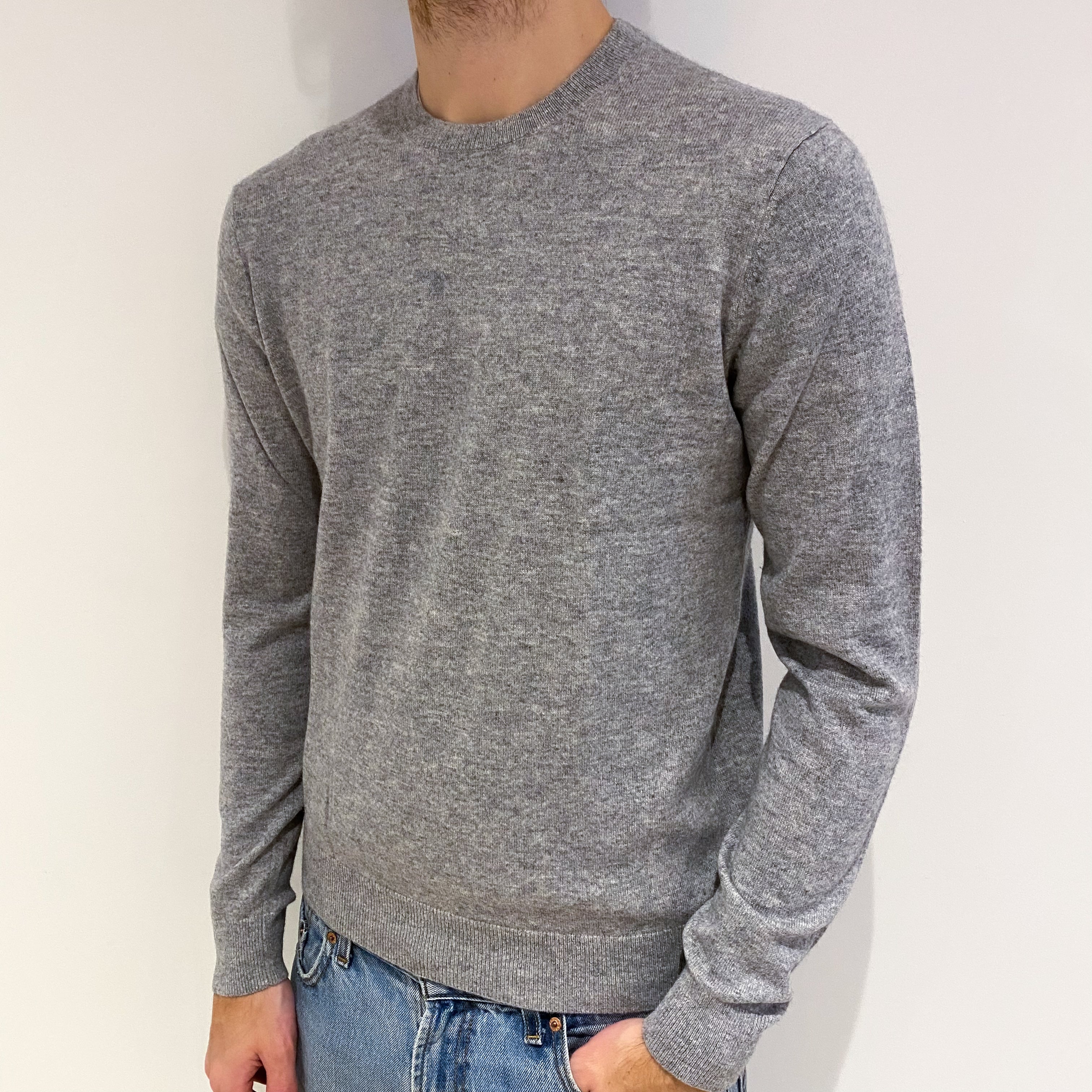 Men's Smoke Grey Cashmere Crew Neck Jumper Medium
