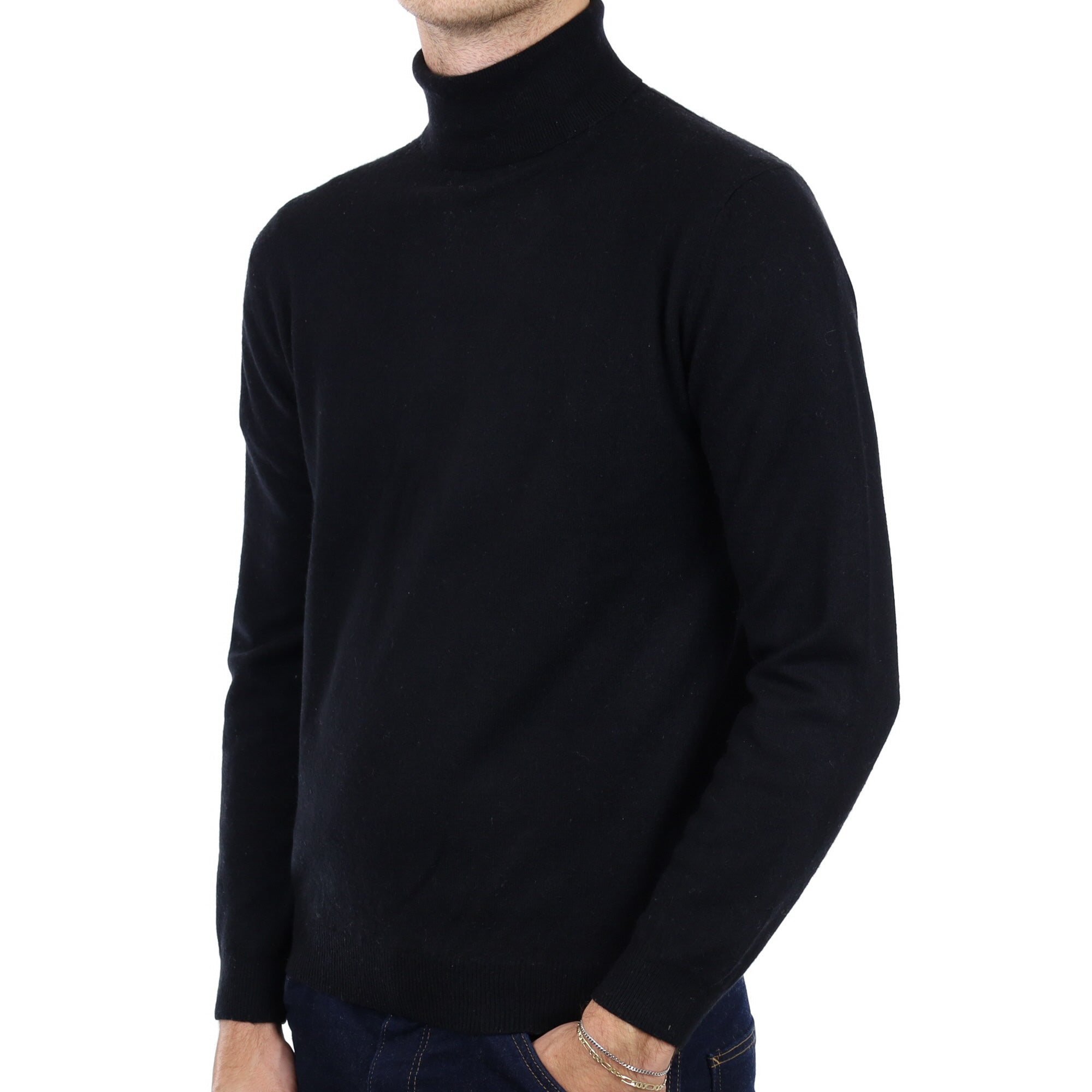 Men's Black Cashmere Polo Neck Jumper Medium