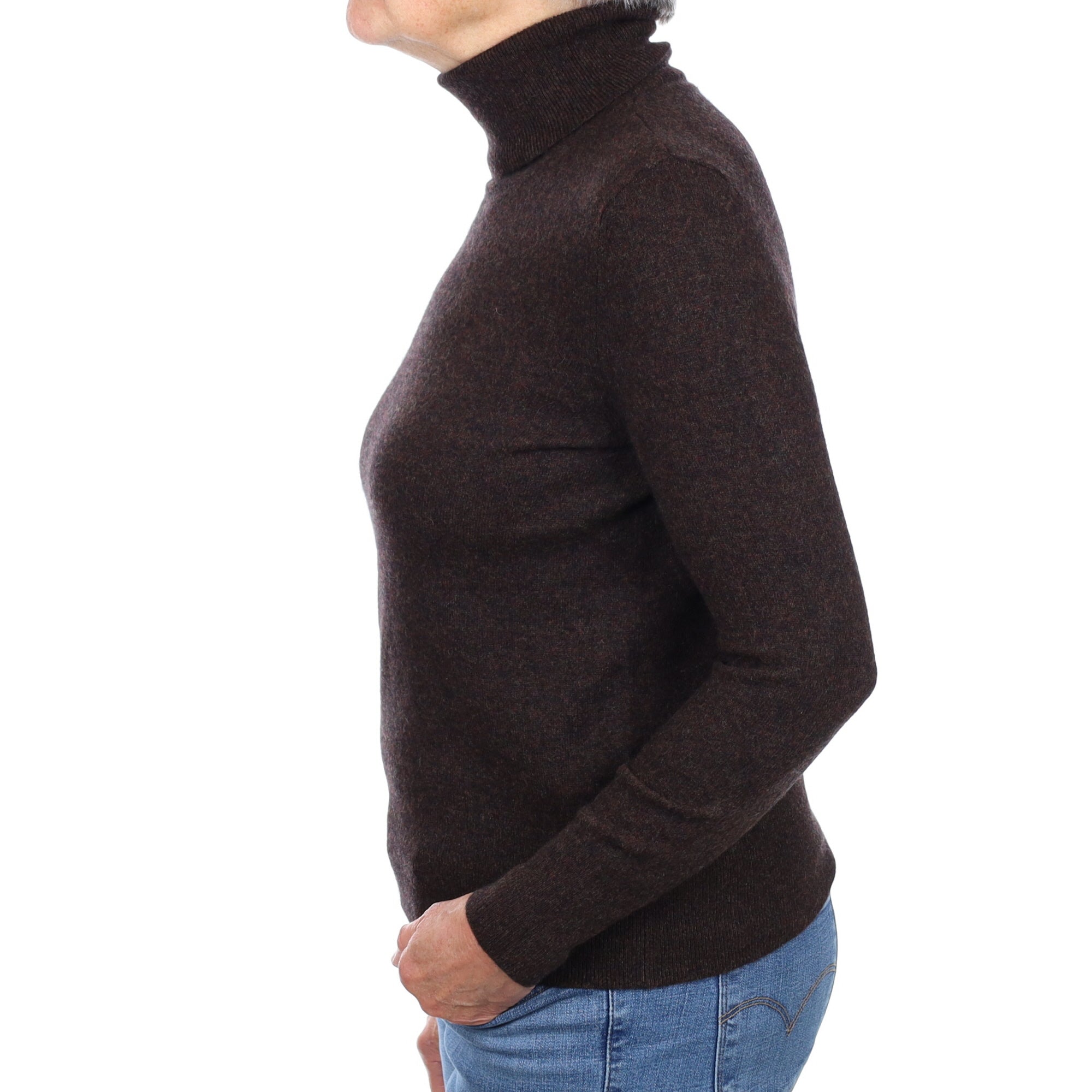 Pepper Corn Brown Cashmere Polo Neck Jumper Medium