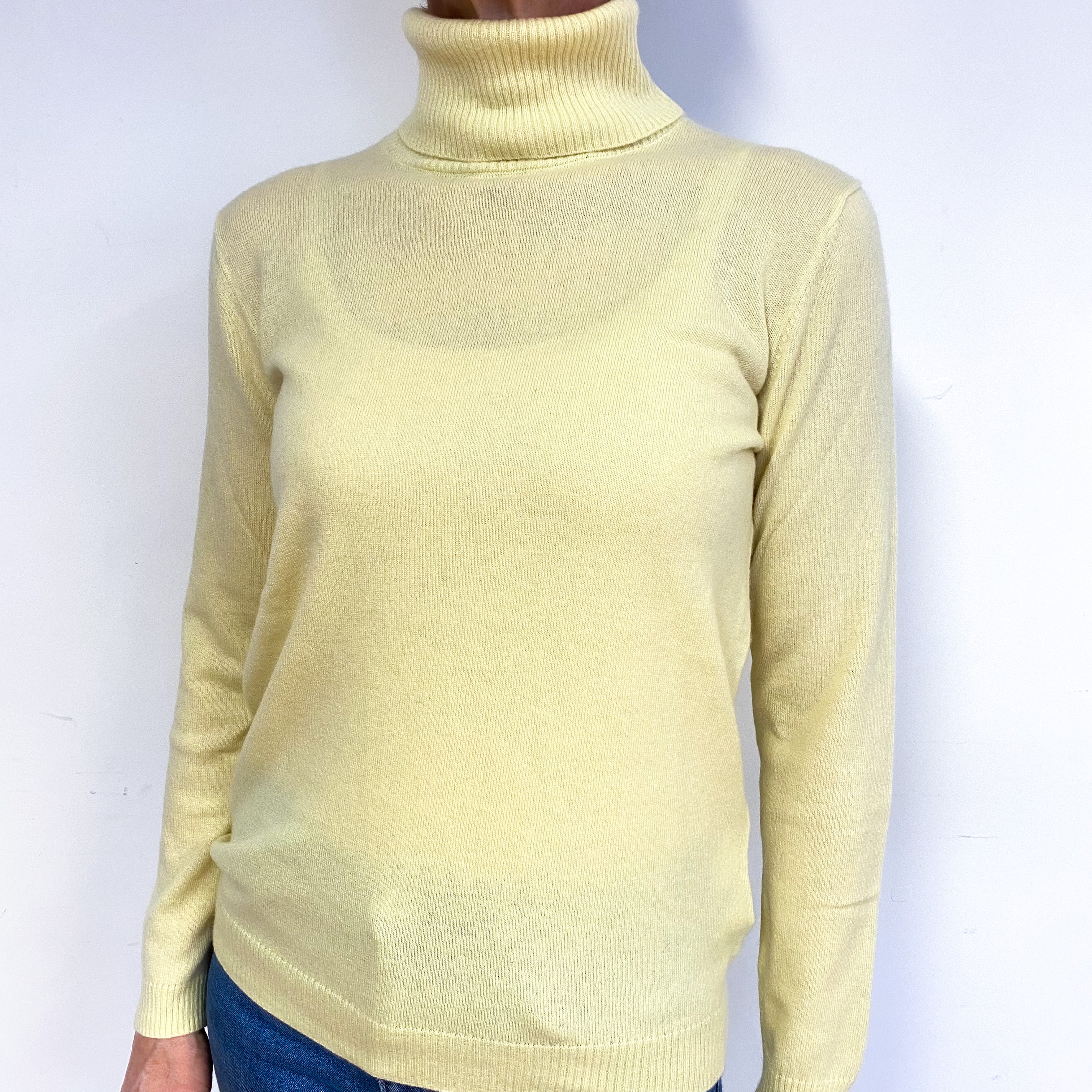 Primrose Yellow Cashmere Polo Neck Jumper Medium