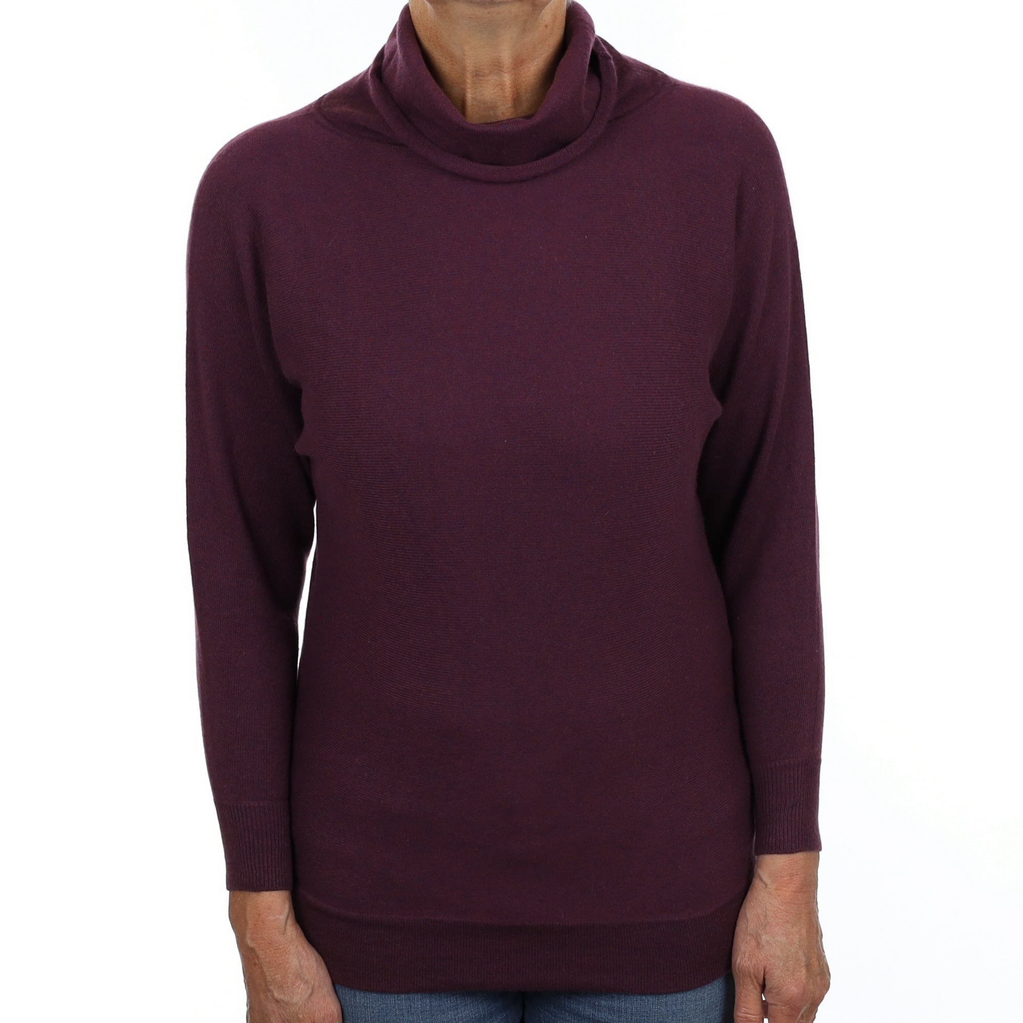 Plum Purple Cashmere Batwing Polo Neck Jumper Medium