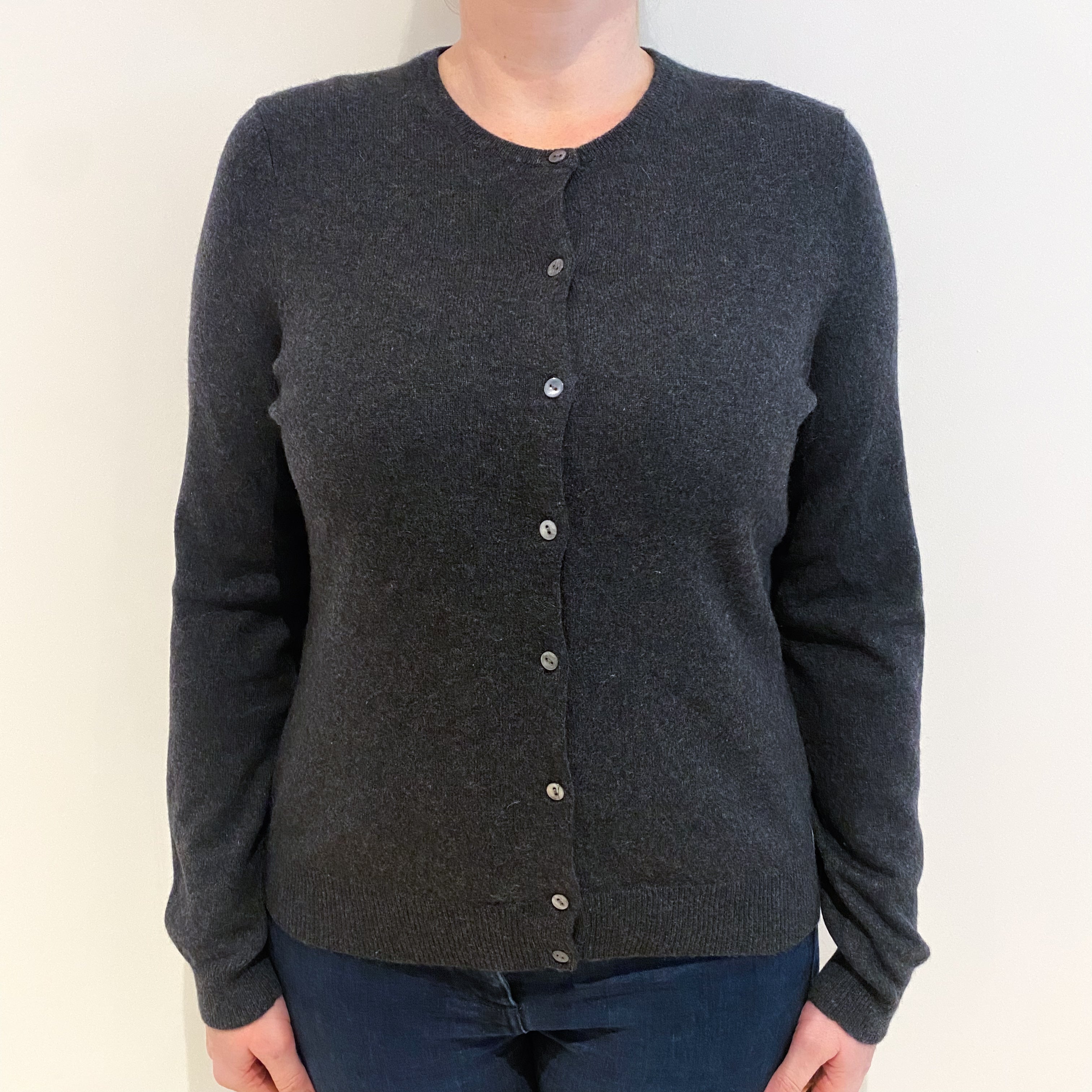 Charcoal Grey Cashmere Crew Neck Cardigan Large