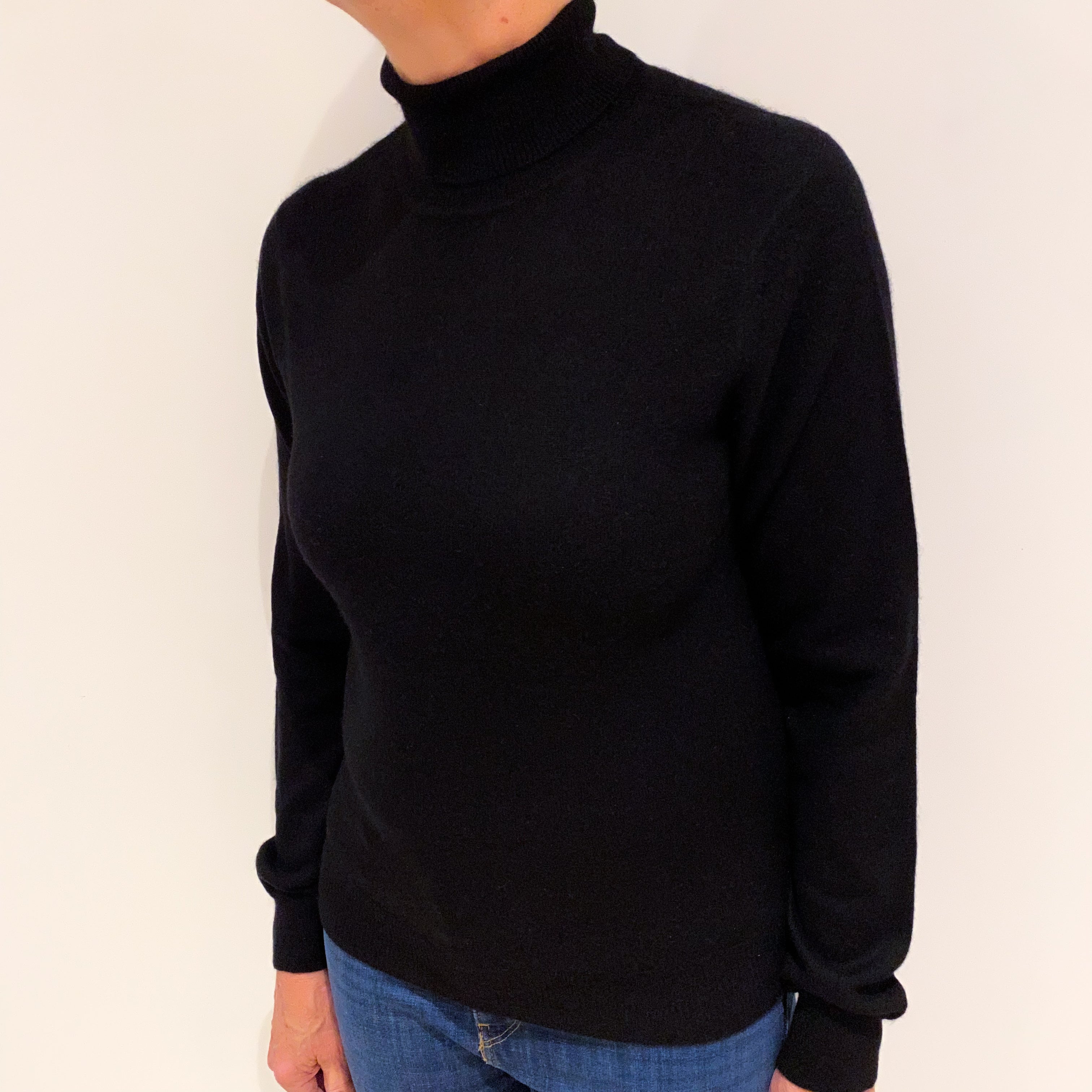 Black Cashmere Polo Neck Jumper Medium