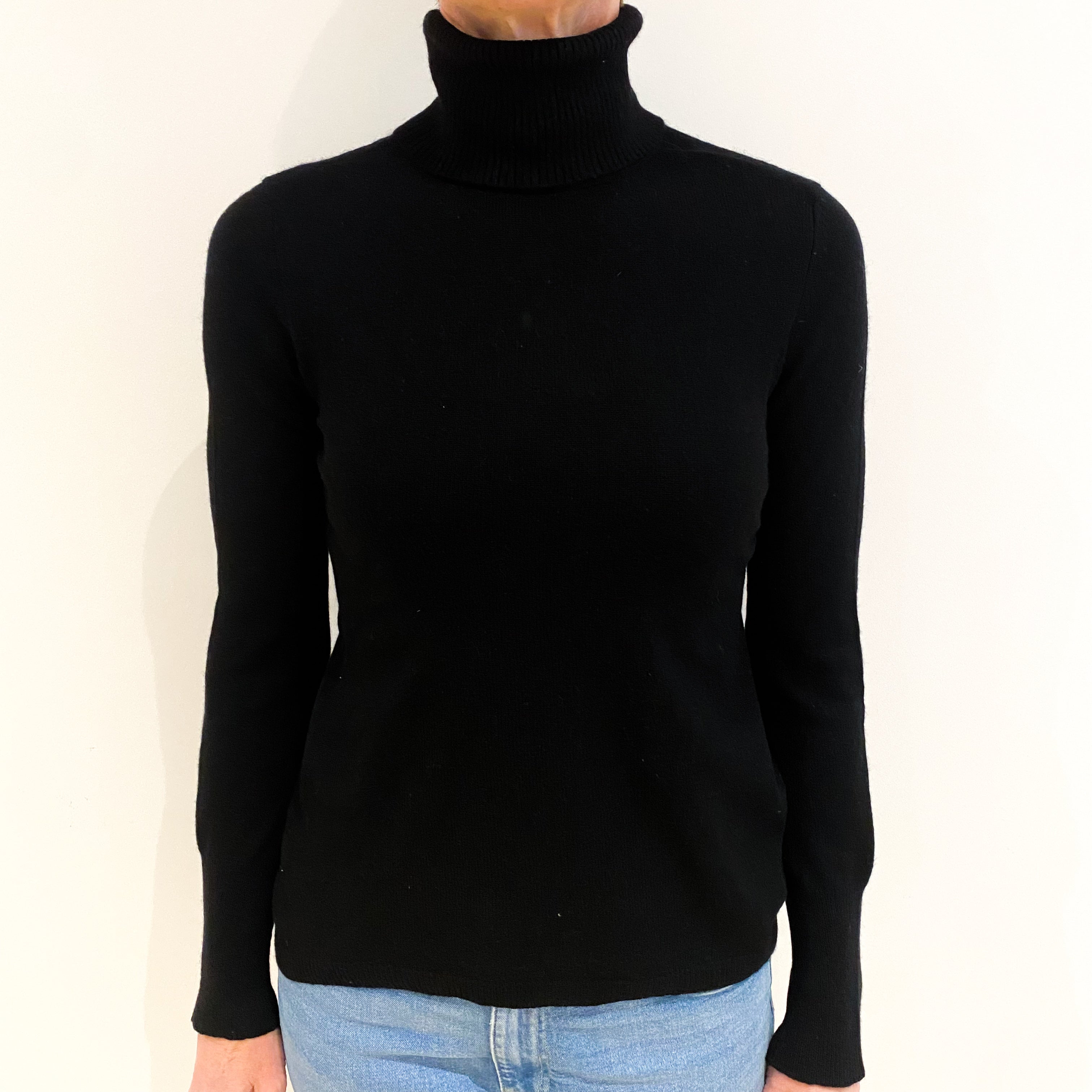 Black Cashmere Polo Neck Jumper Small