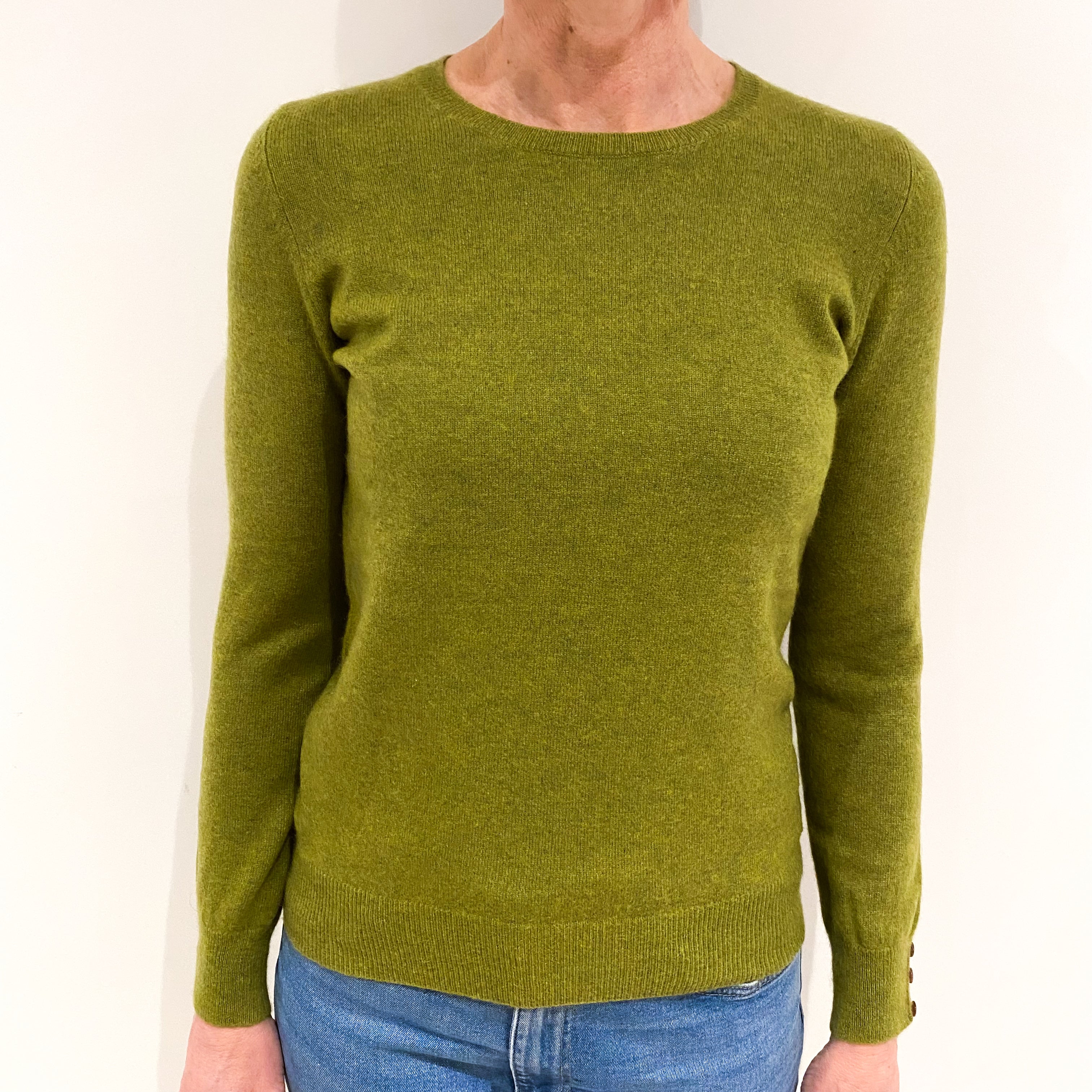 Moss Green Cashmere Crew Neck Jumper Small