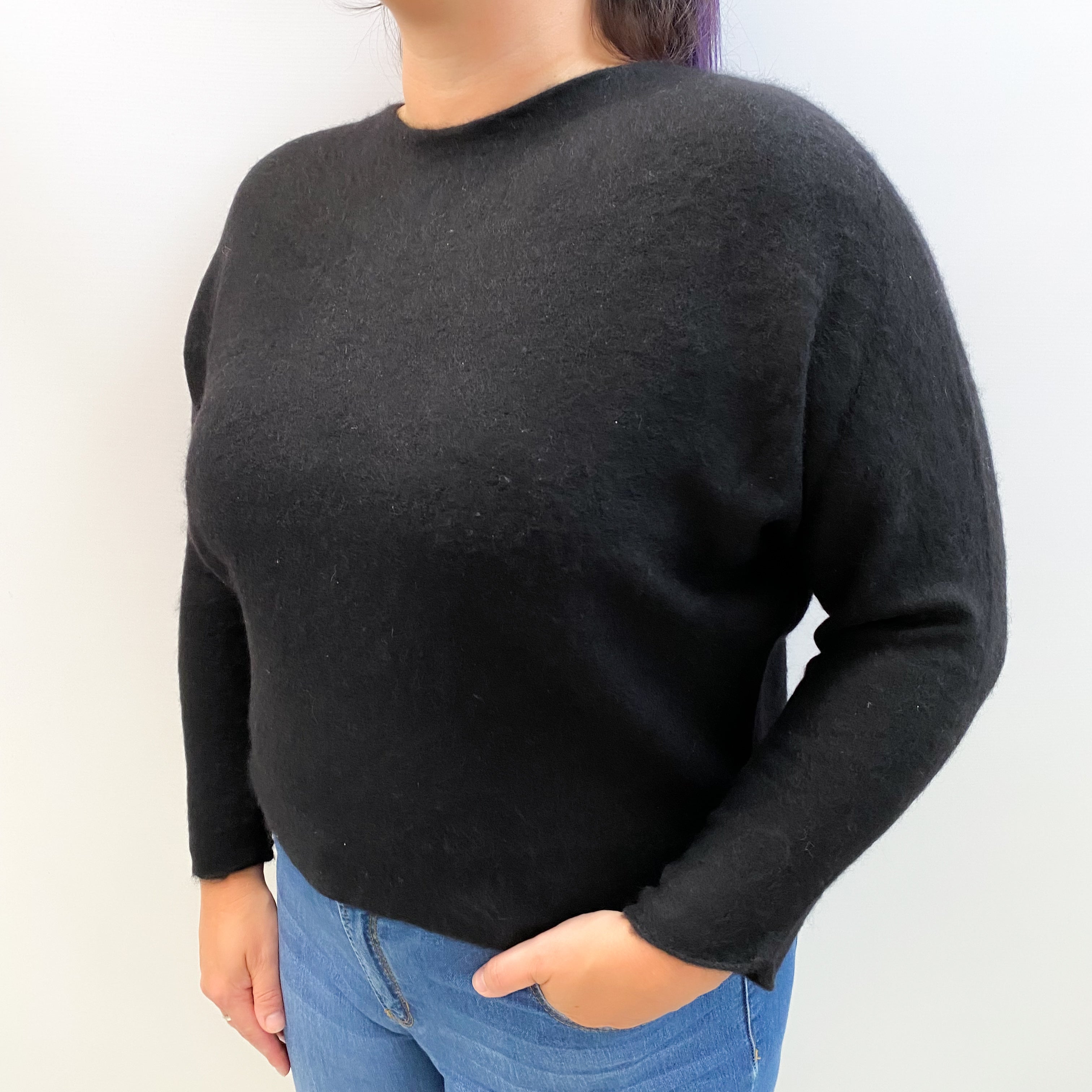 Black Batwing Cashmere Slash Neck Jumper Large