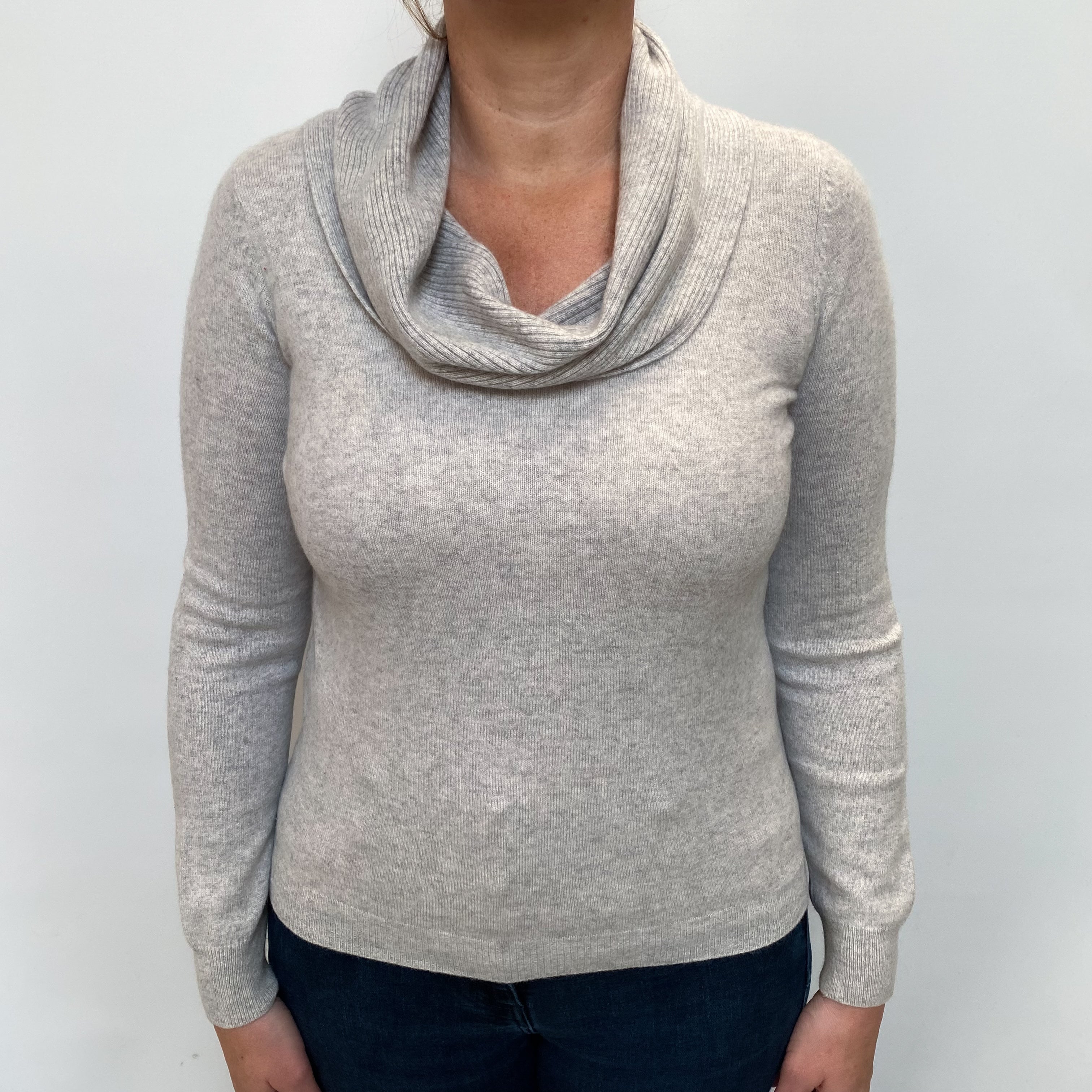 Misty Grey Cashmere Cowl Neck Jumper Large