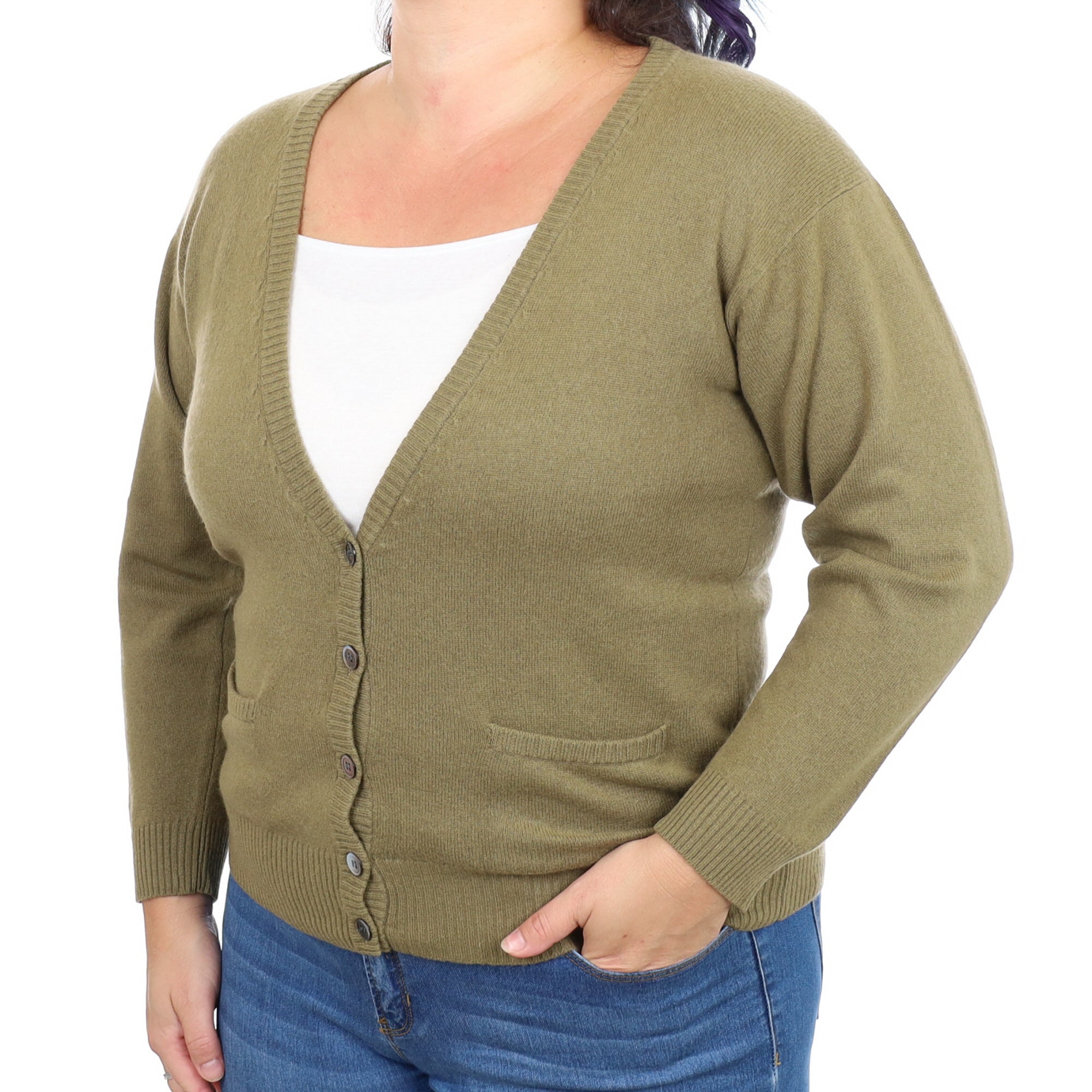 Olive Green Cashmere V Neck Cardigan Large