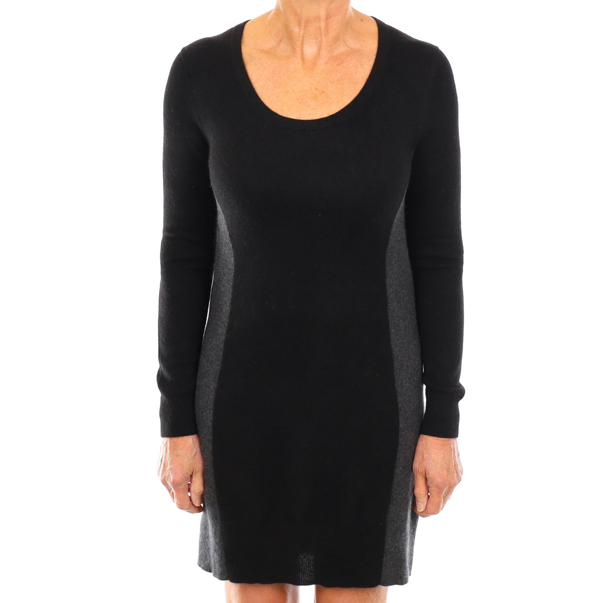 Black and Grey Cashmere Scoop Neck Body Con Dress Medium