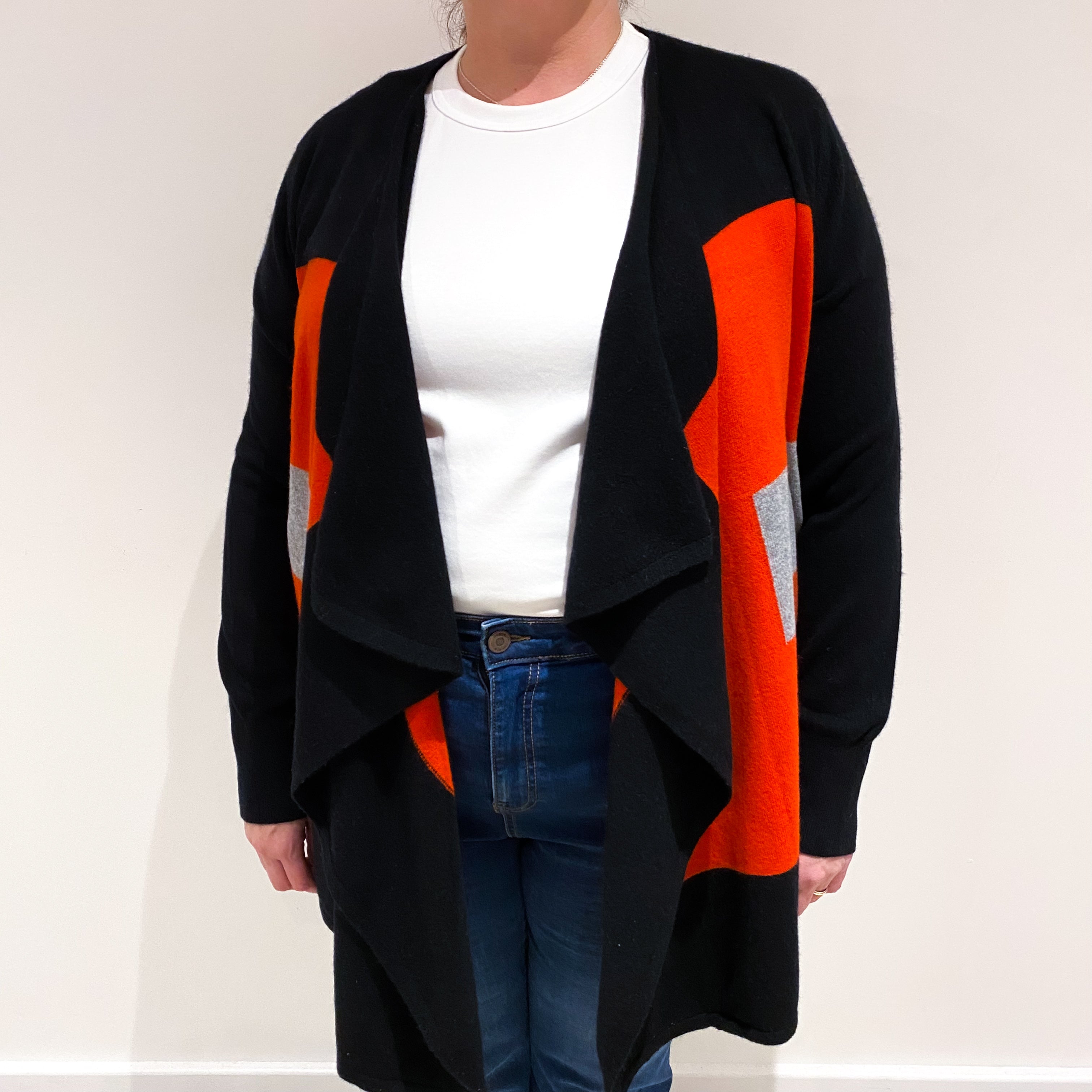 Red and Black Colour Block Cashmere Waterfall Cardigan Extra Large