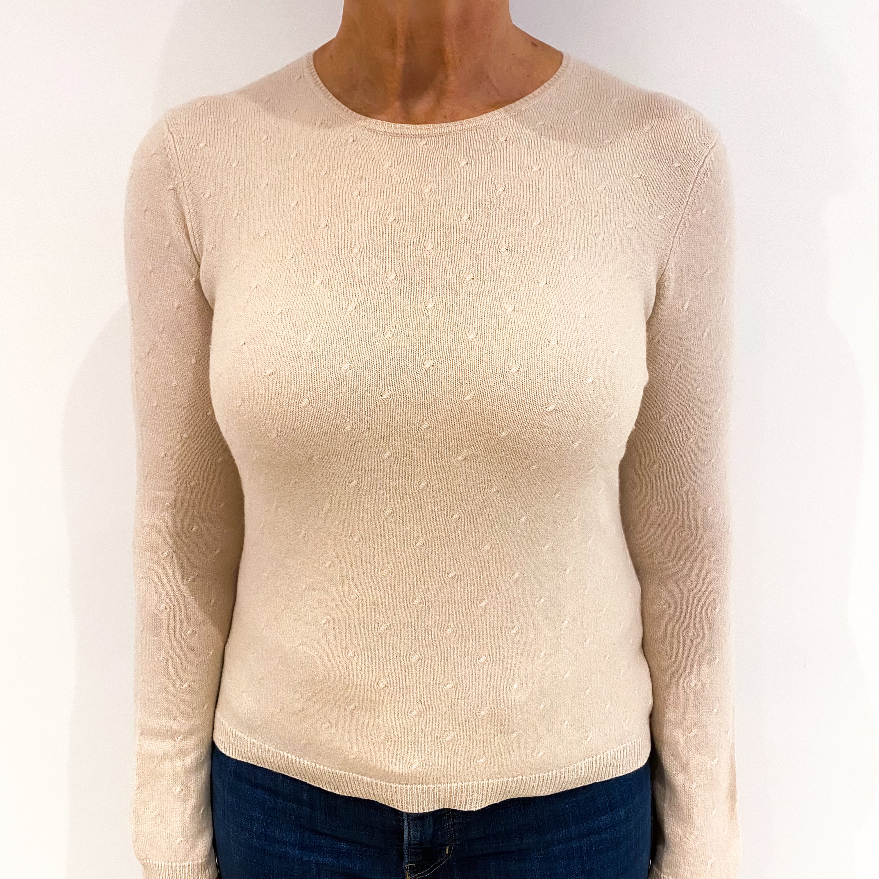 Palest Biscuit Brown Cashmere Crew Neck Jumper Medium