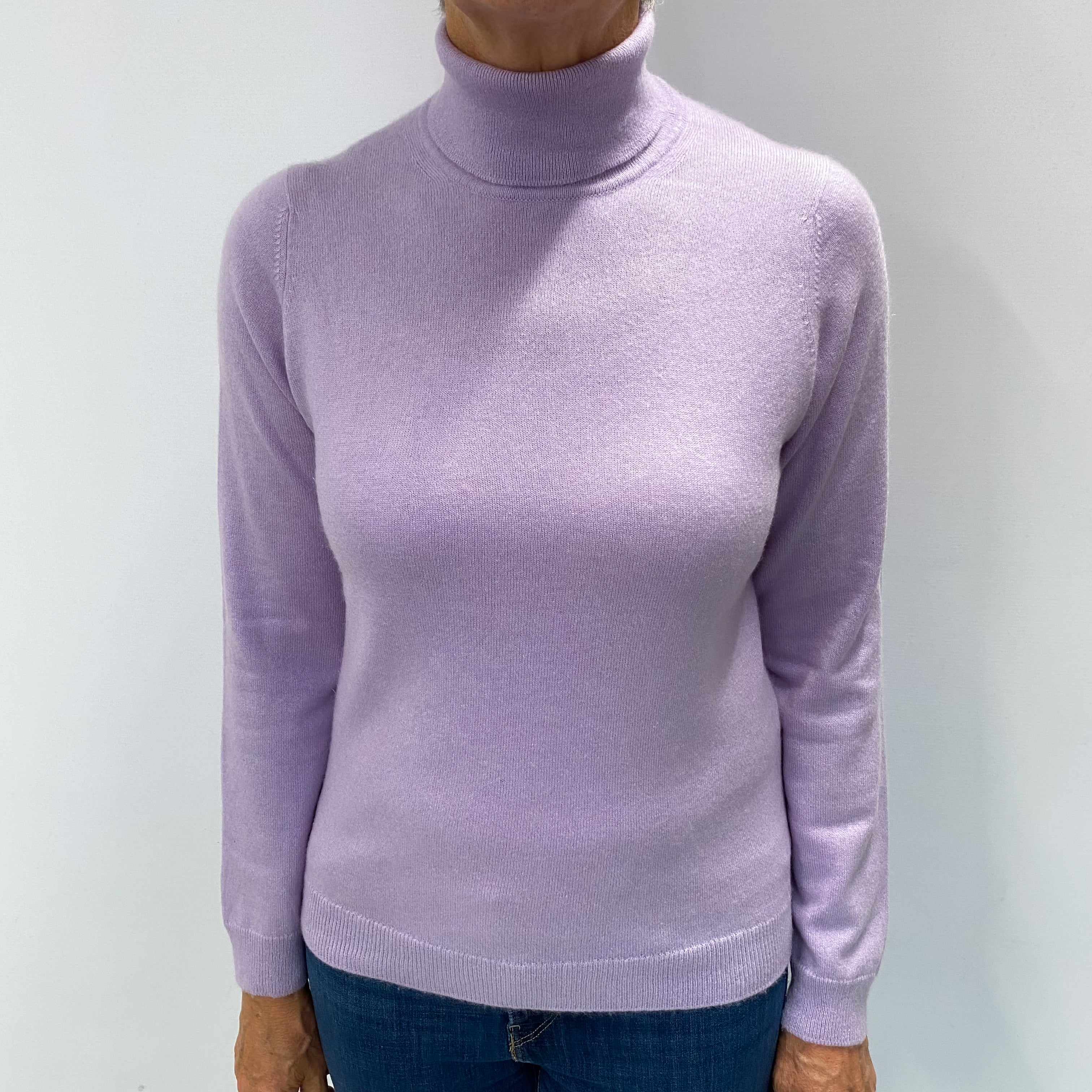 Lavender Purple Cashmere Polo Neck Jumper Medium