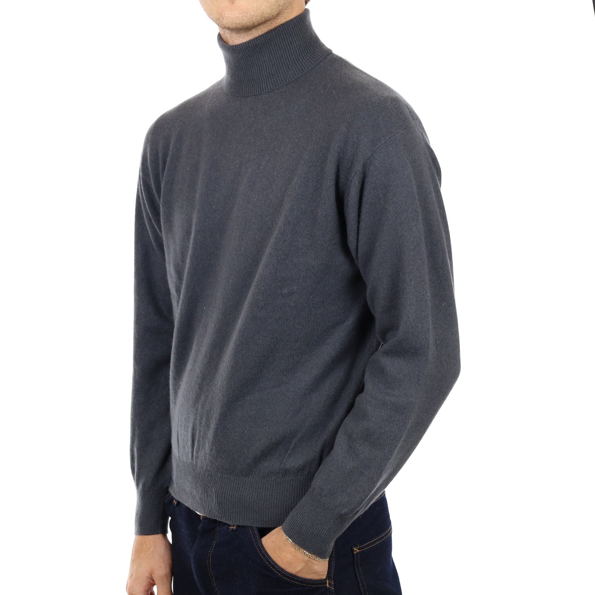 Men's Stone Grey Cashmere Polo Neck Jumper Medium