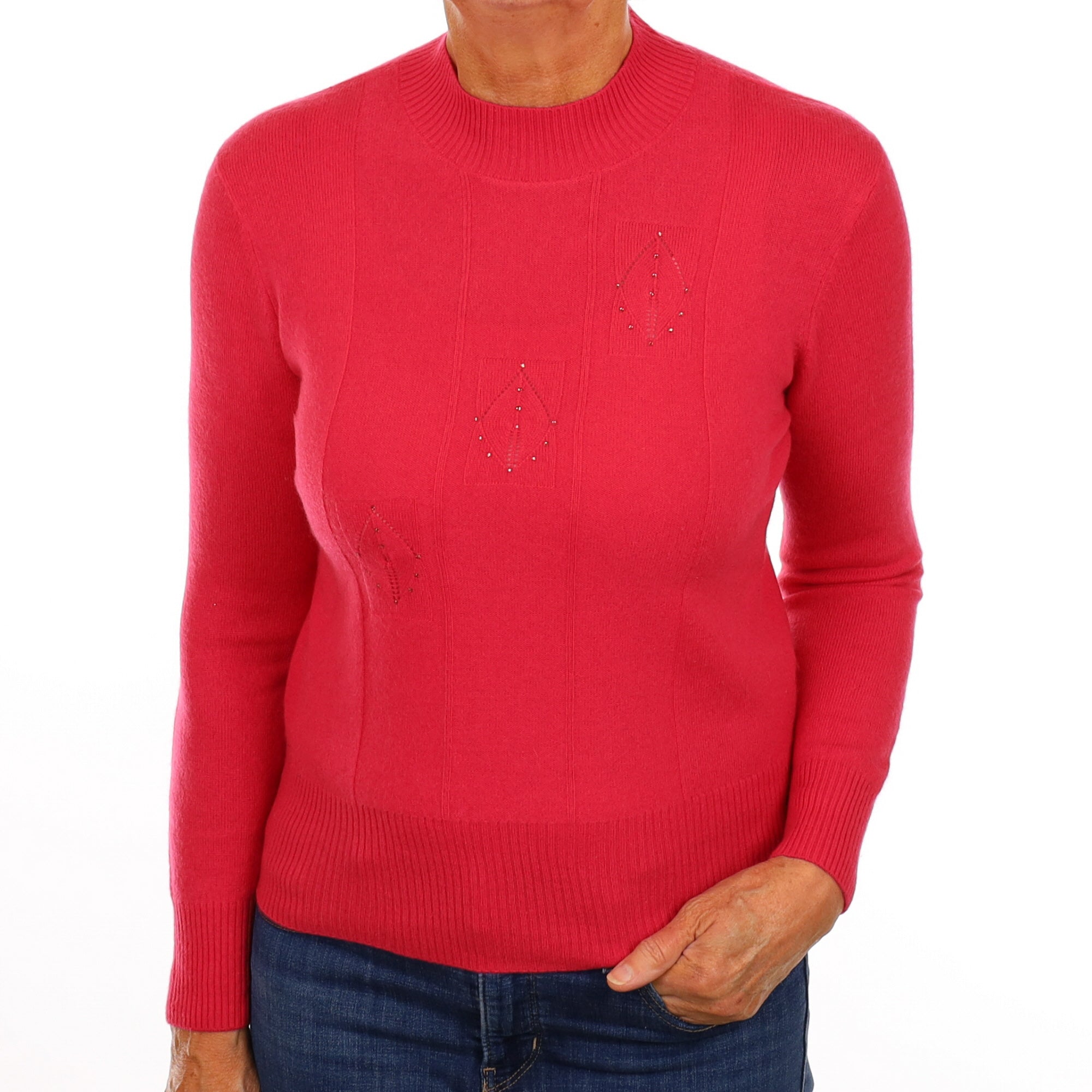 Cranberry Pink Diamanté Cashmere Turtle Neck Jumper Medium