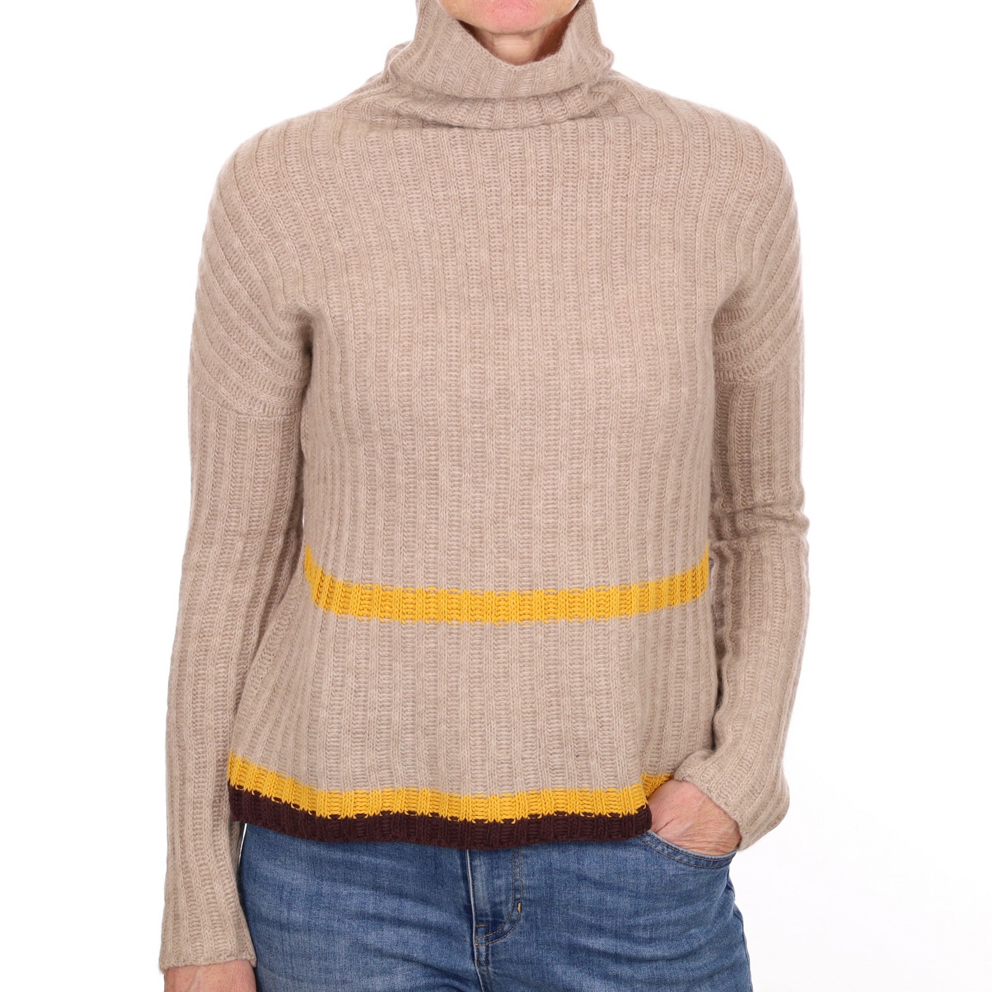 Biscuit Brown Split Back Cashmere Funnel Neck Jumper Small