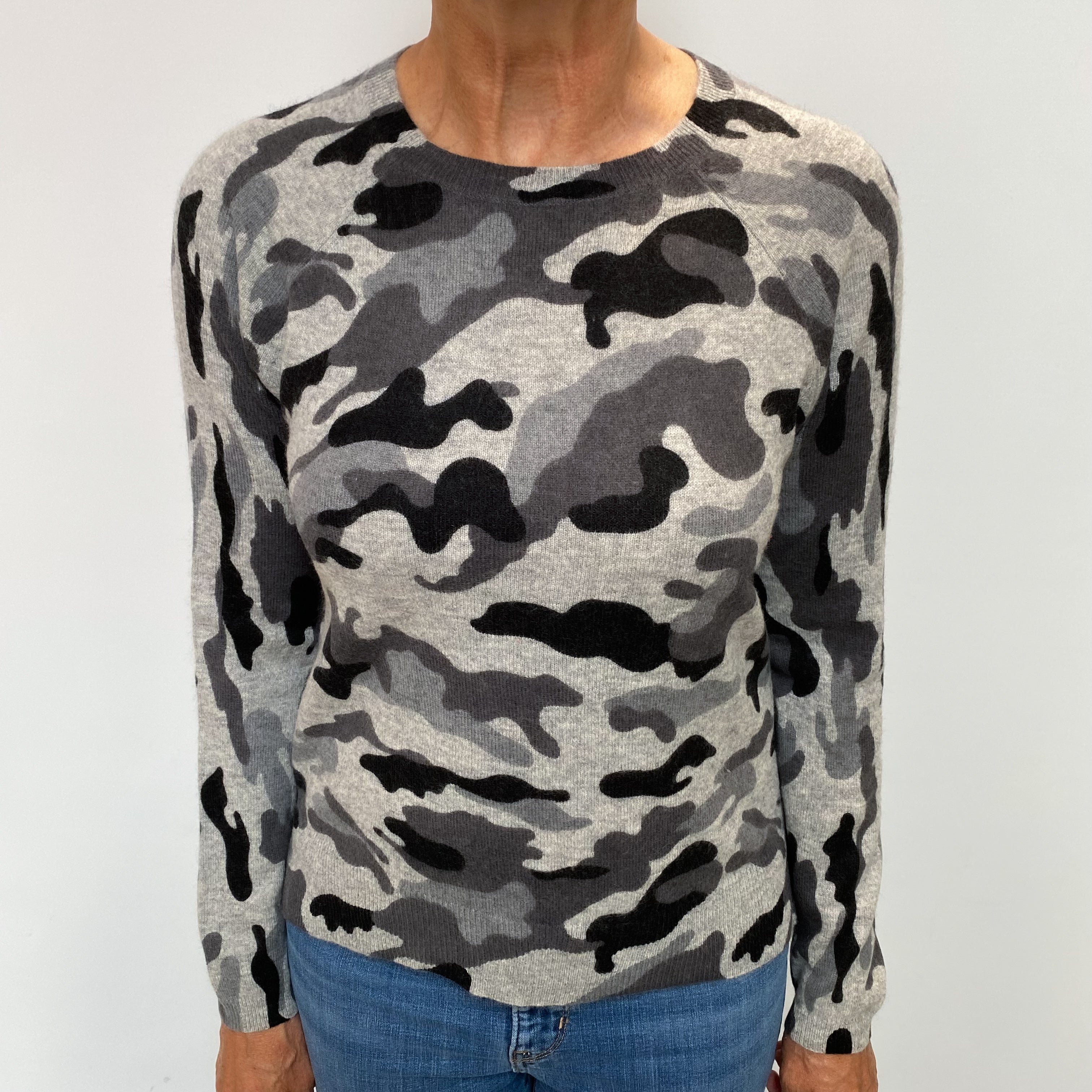 Magaschoni Smoke Grey Camouflage Cashmere Crew Neck Jumper Medium