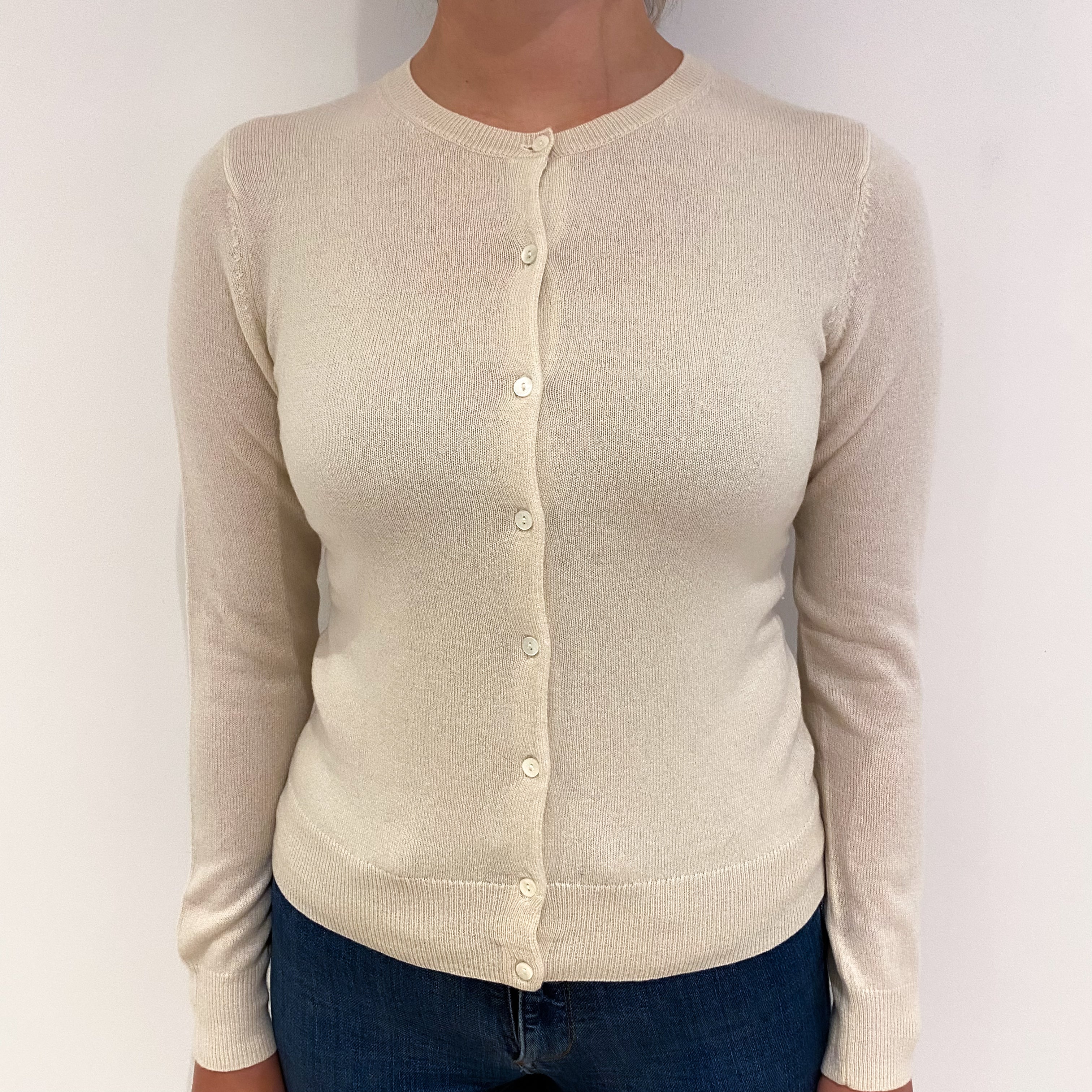Vanilla Cream Cashmere Crew Cardigan Small