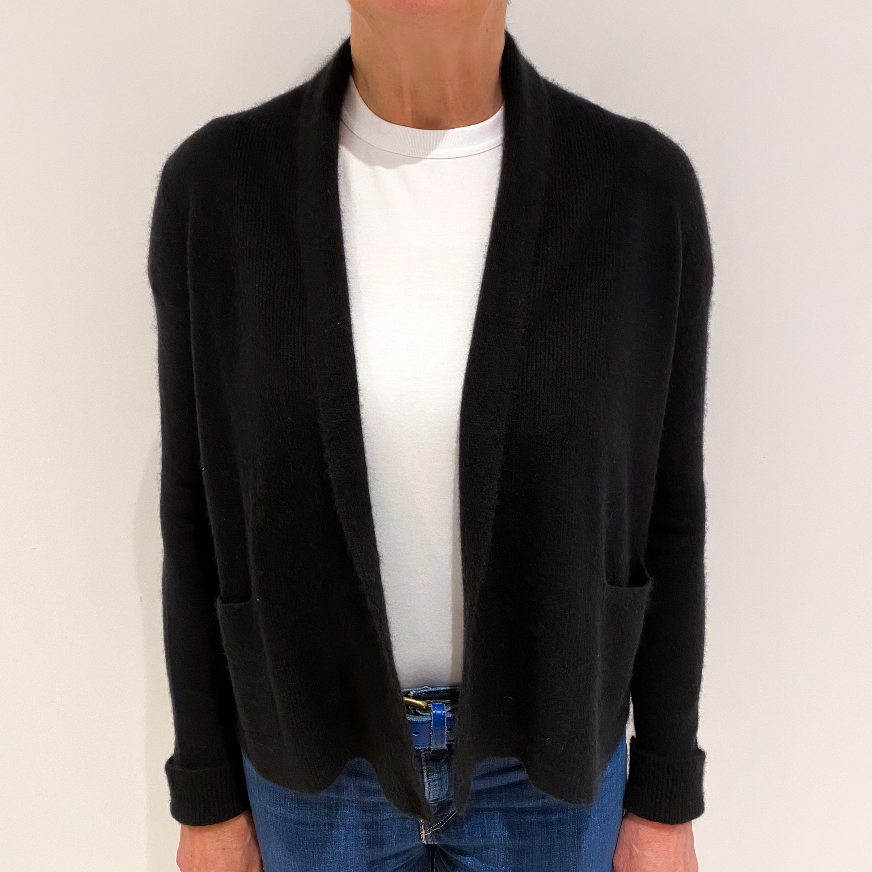 Black Edge To Edge Cashmere Cardigan Medium