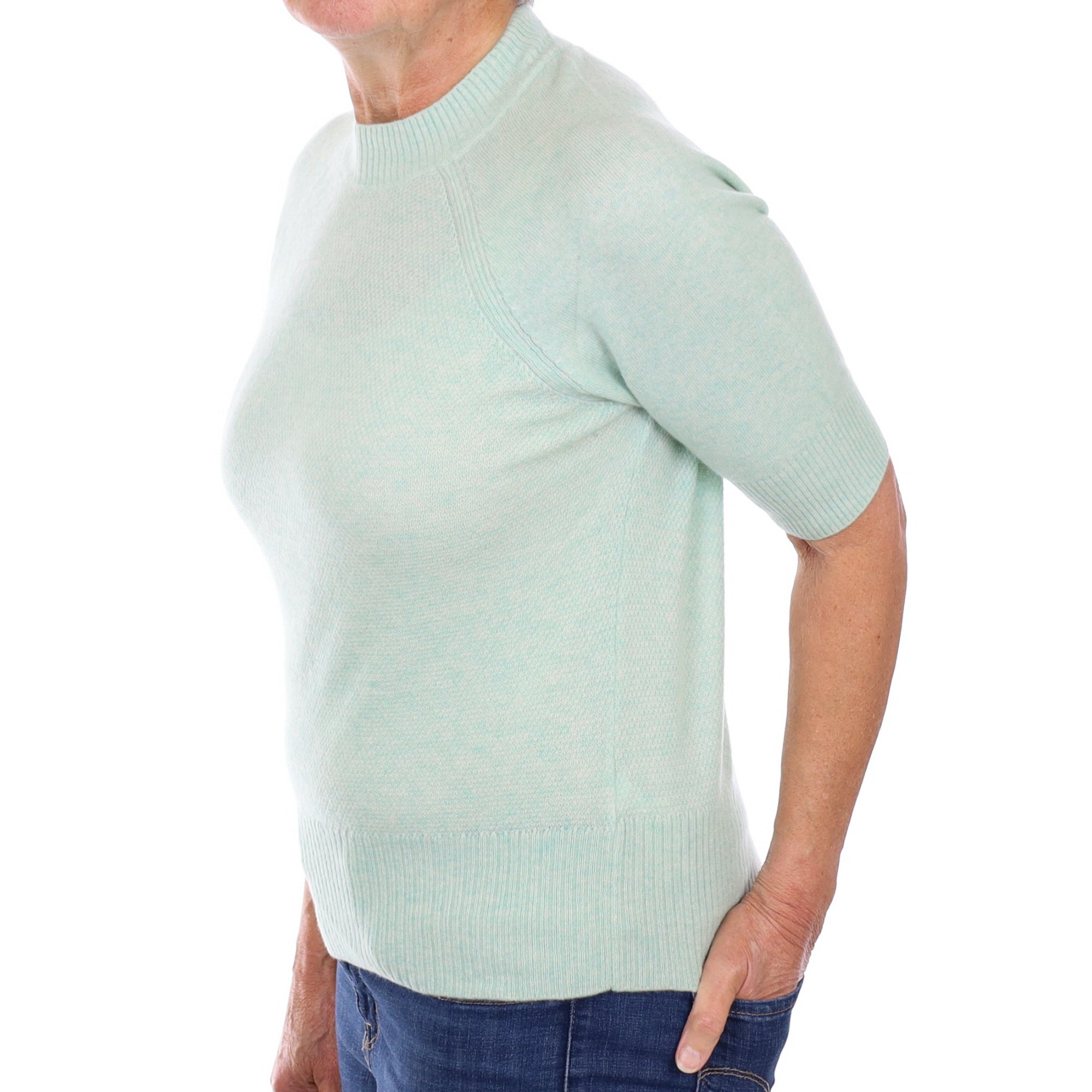 Mint Green Textured Cashmere Short Sleeve Jumper Medium