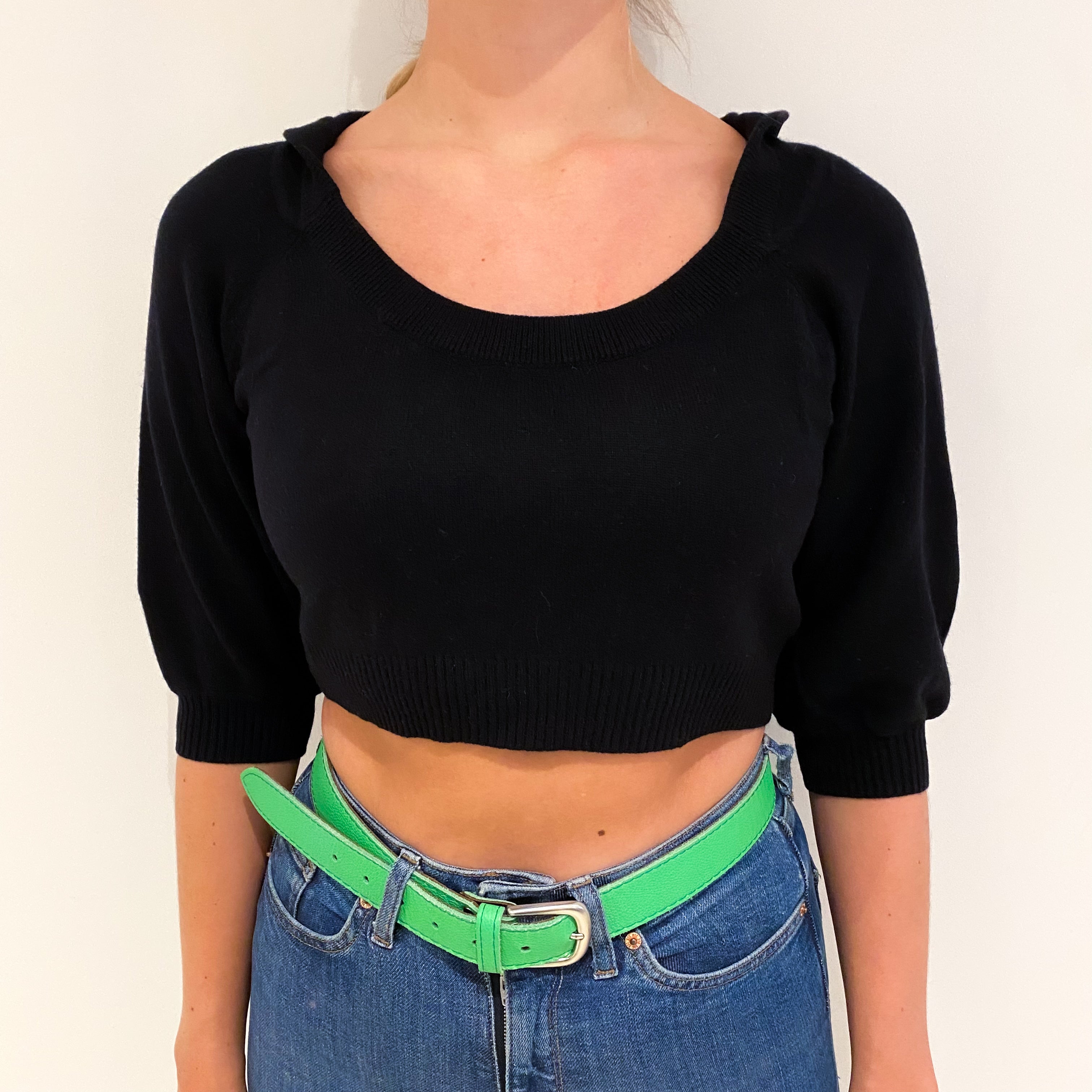 Black Cashmere Scoop Neck Hoodie Small