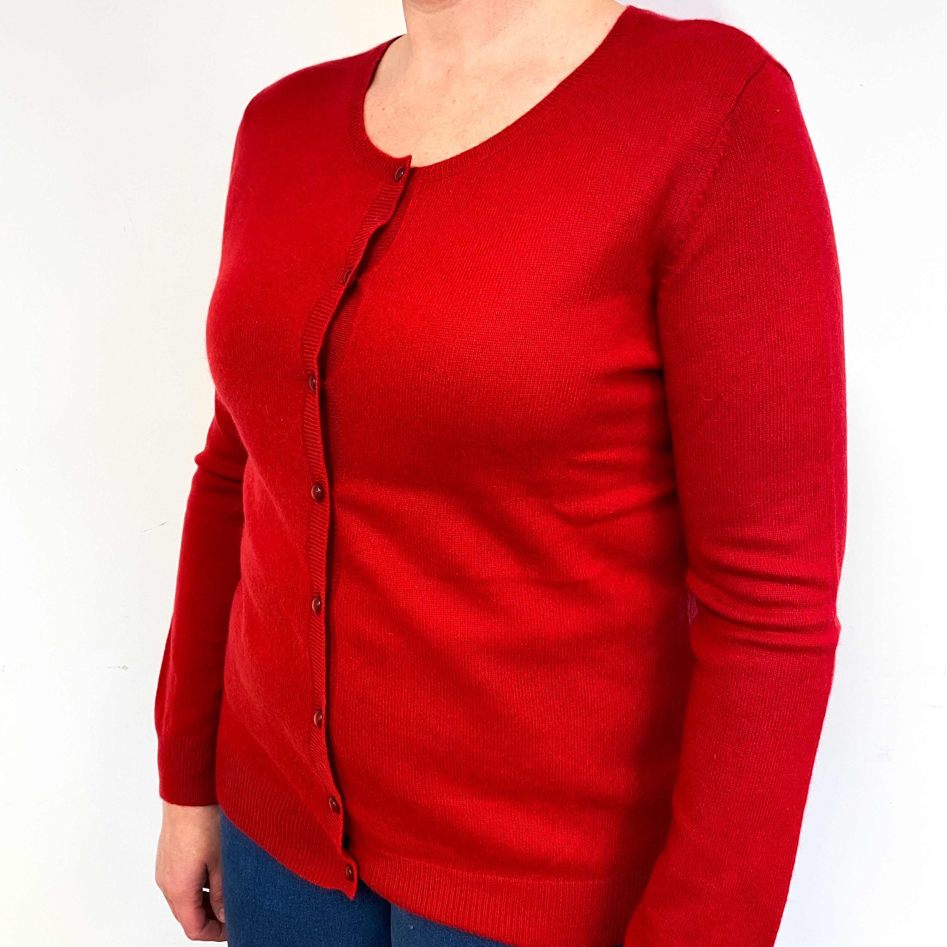 Post Box Red Cashmere Crew Neck Cardigan Large