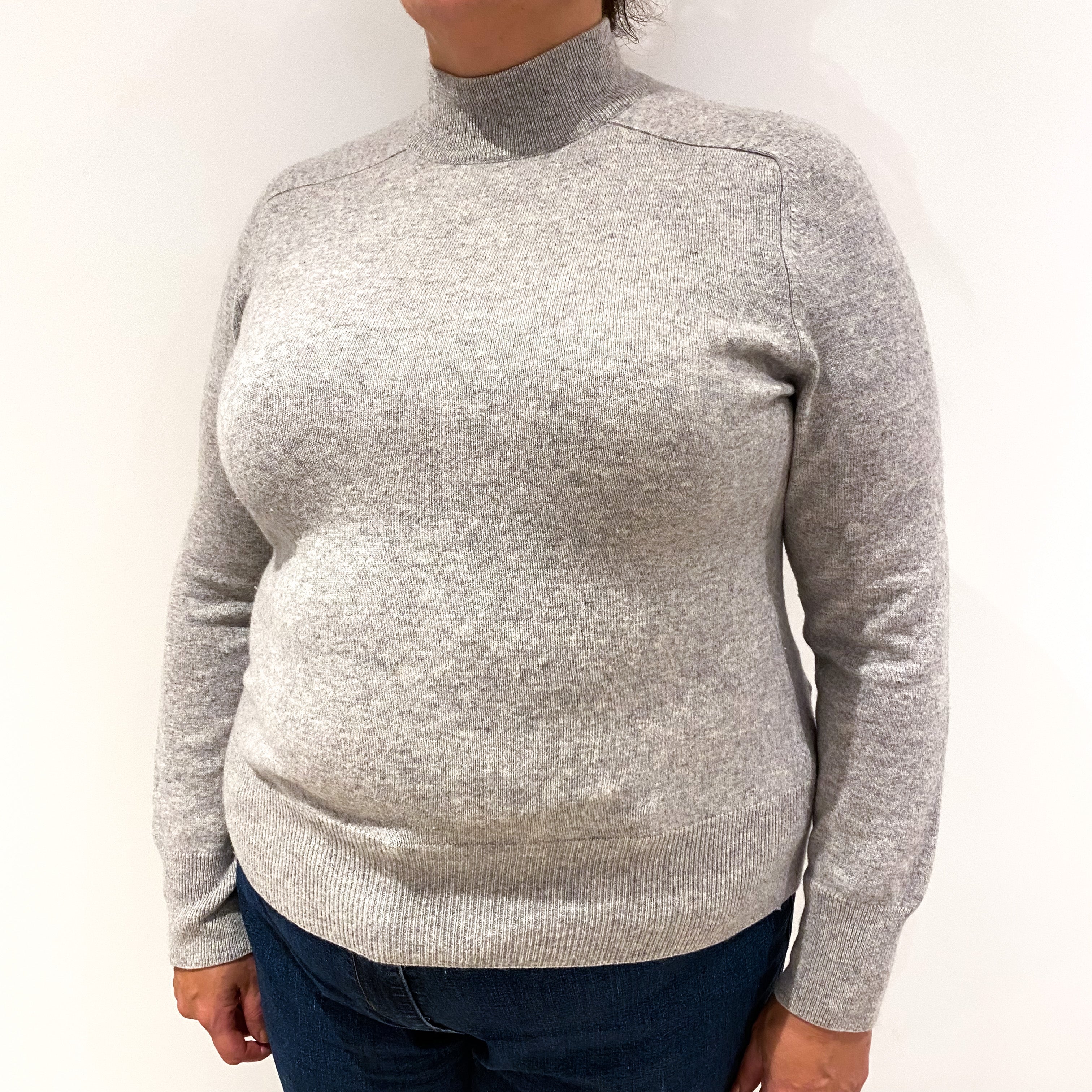Mist Grey Cashmere Turtle Neck Jumper Extra Large