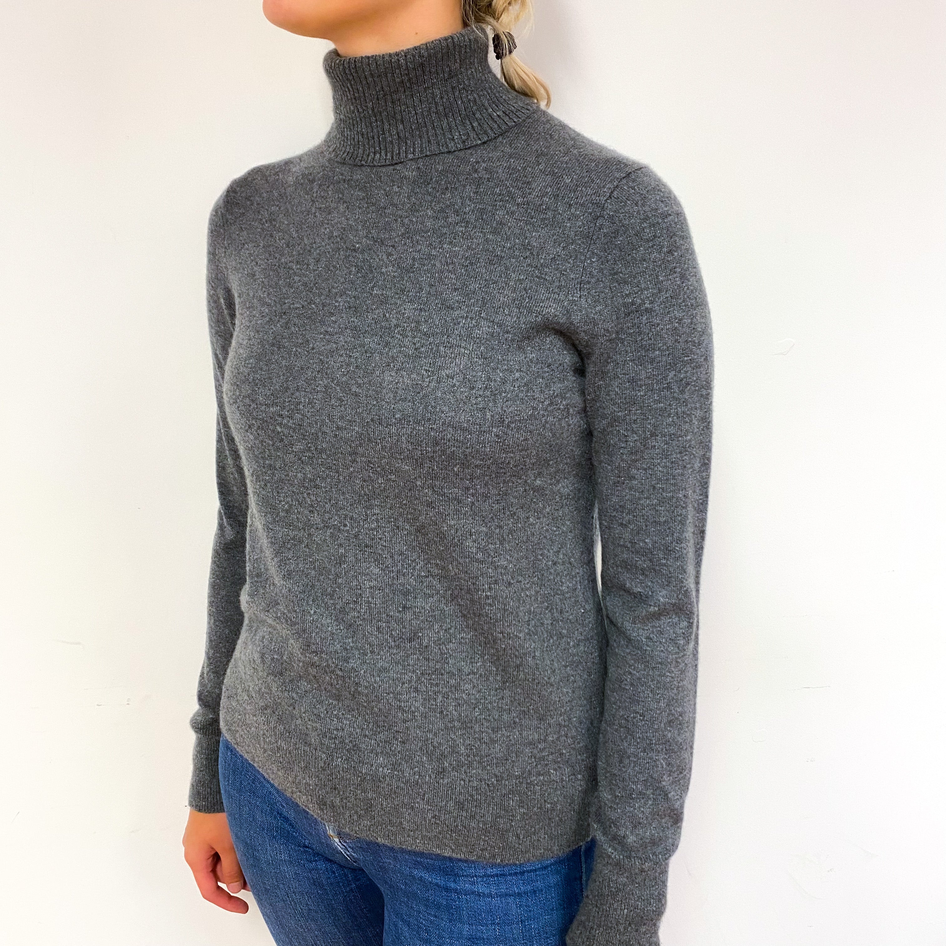 Slate Grey Cashmere Polo Neck Jumper Small