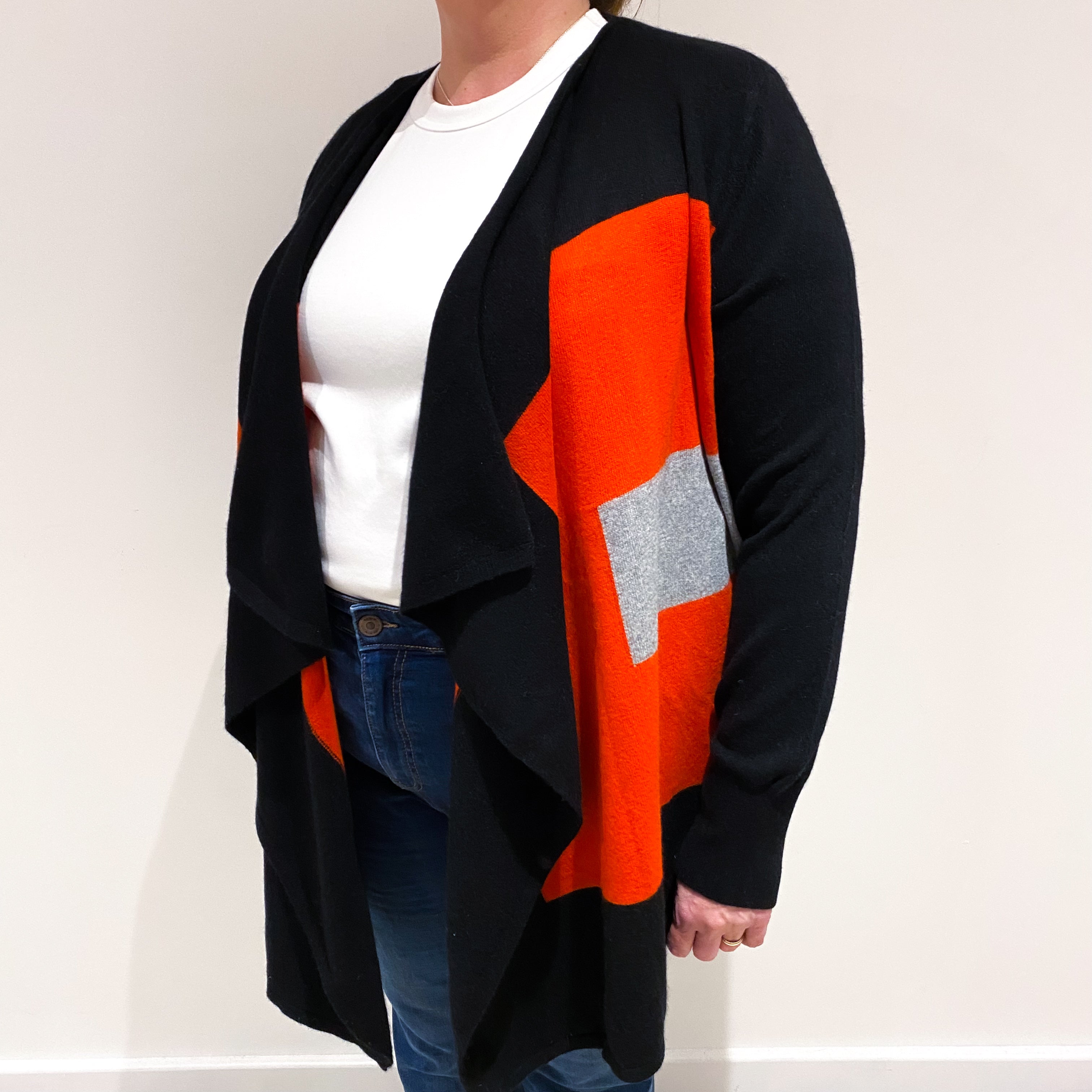 Red and Black Colour Block Cashmere Waterfall Cardigan Extra Large