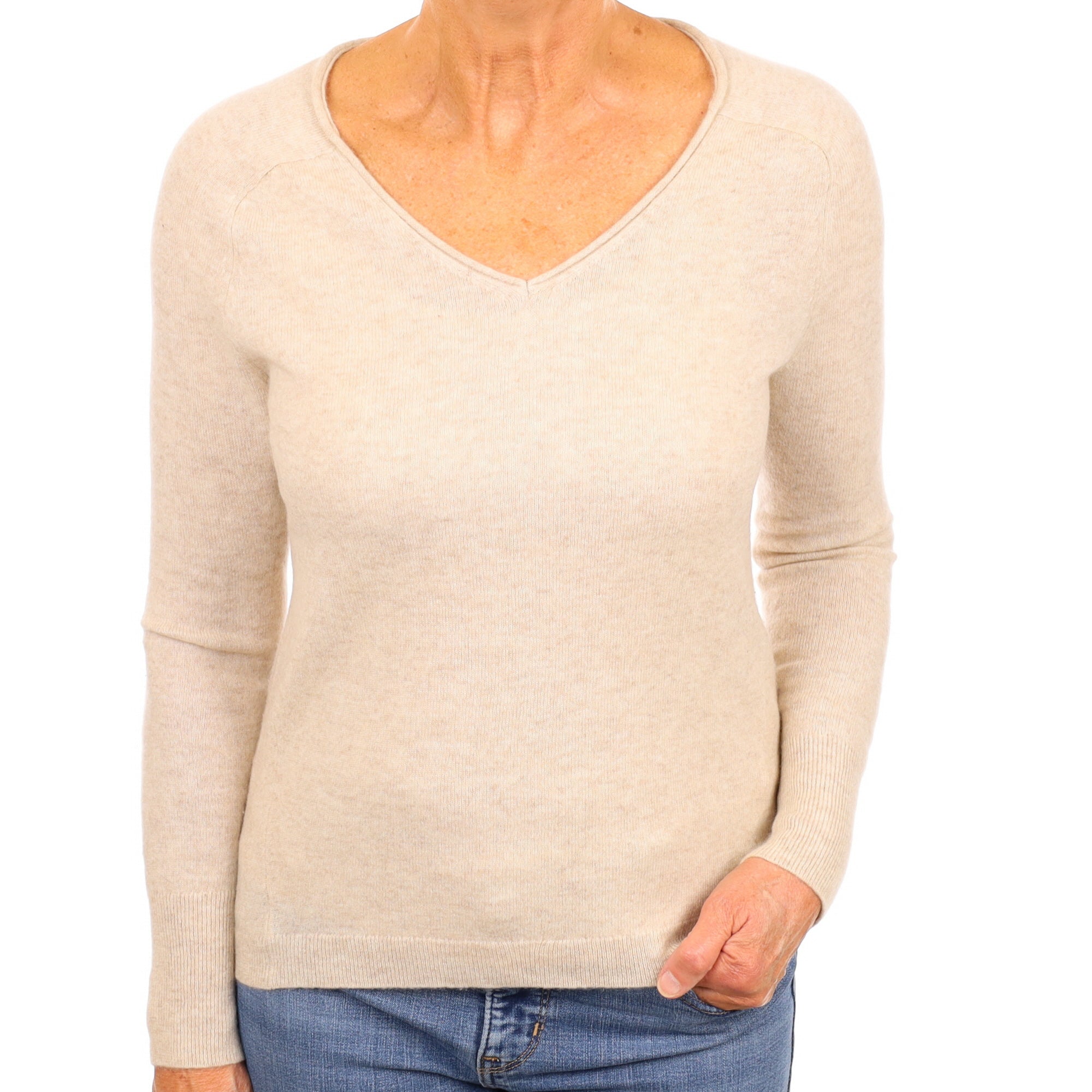 Oatmeal Cashmere V Neck Jumper Medium