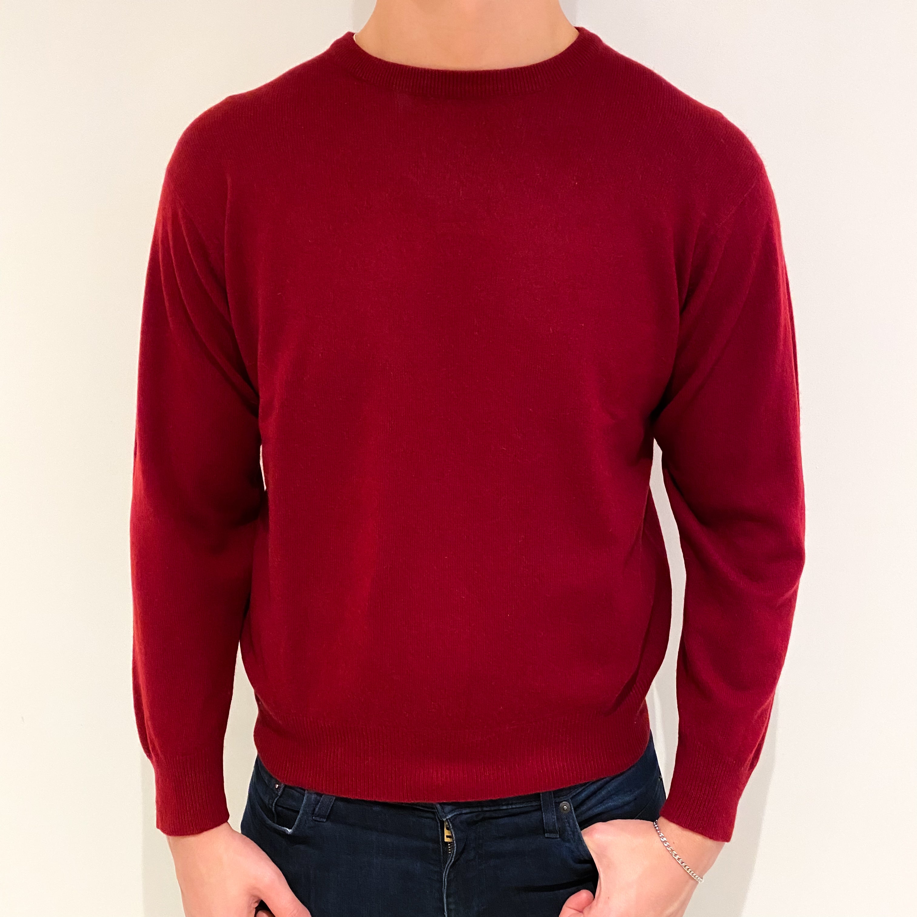 Men's Crimson Red Cashmere Crew Neck Jumper XL
