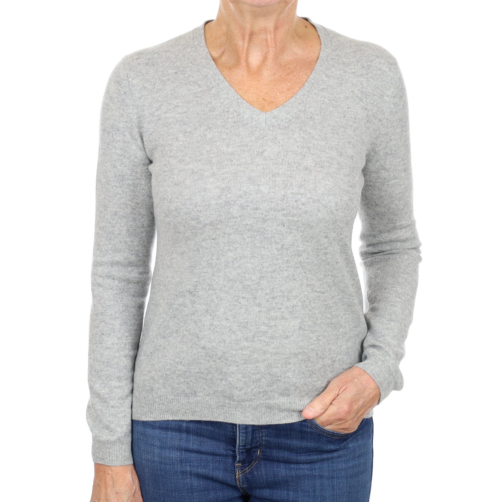 Smoke Grey Cashmere V Neck Jumper Medium