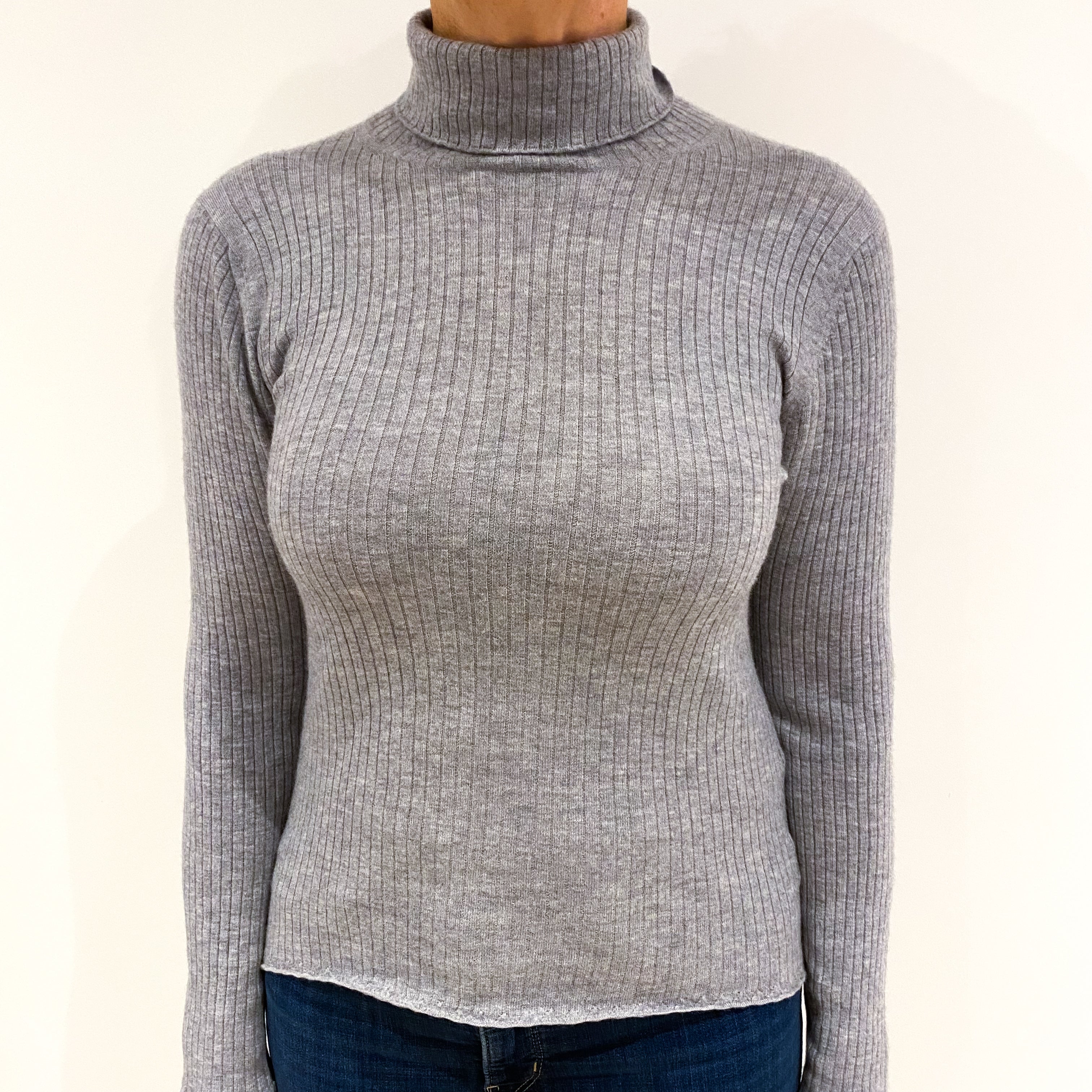 Smoke Grey Cashmere Polo Neck Jumper Medium