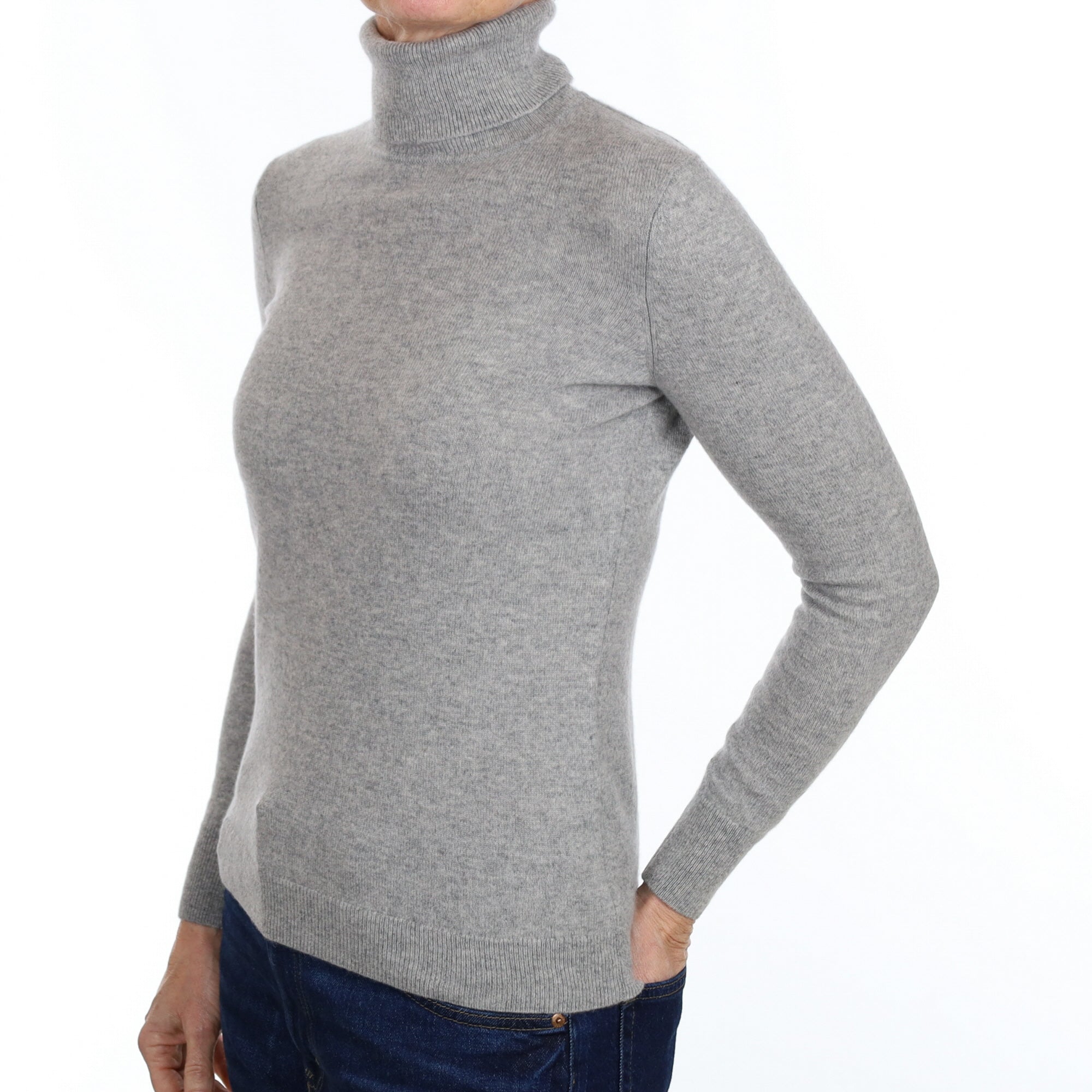 Smoke Grey Cashmere Polo Neck Jumper Small