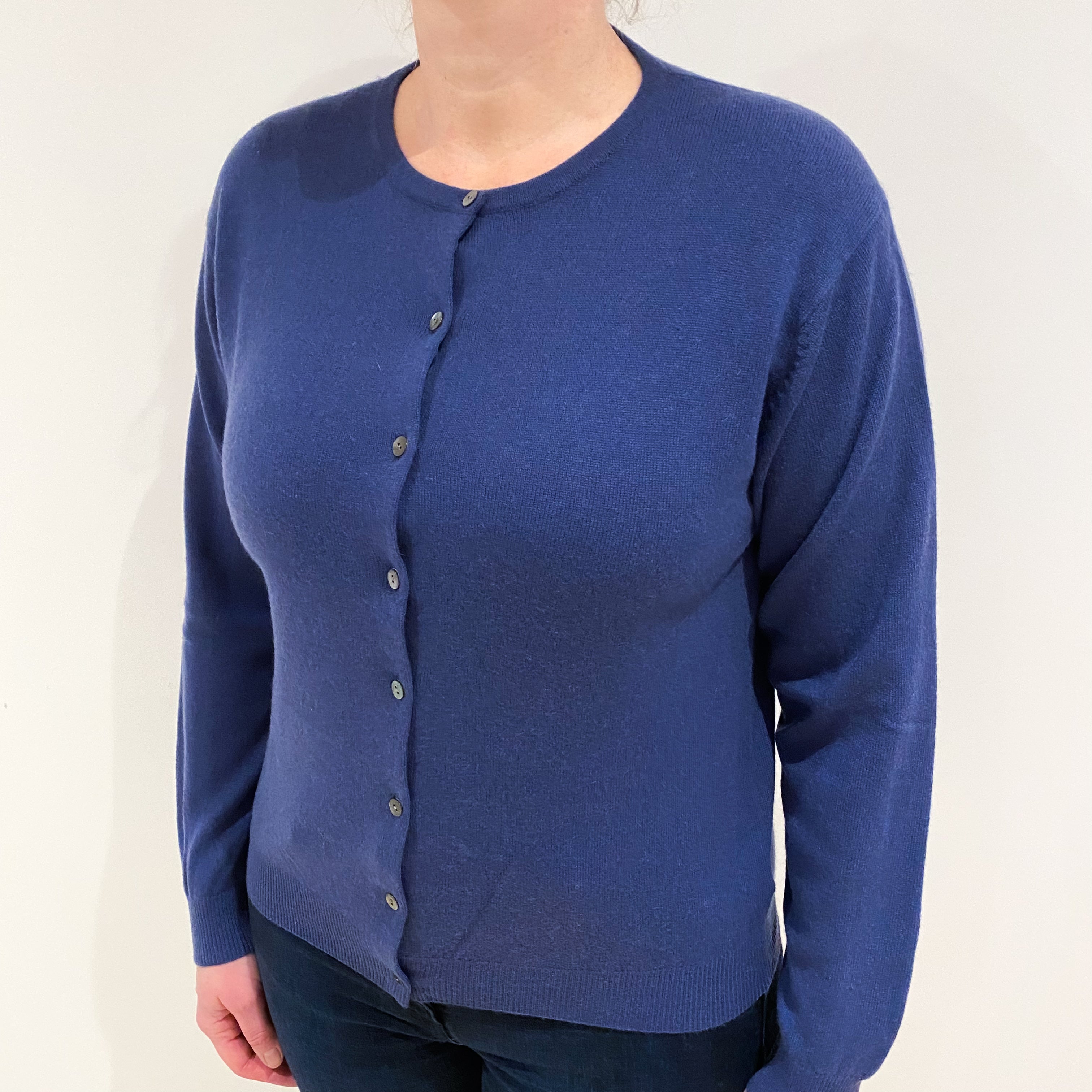 Naval Blue Cashmere Crew Neck Cardigan Large