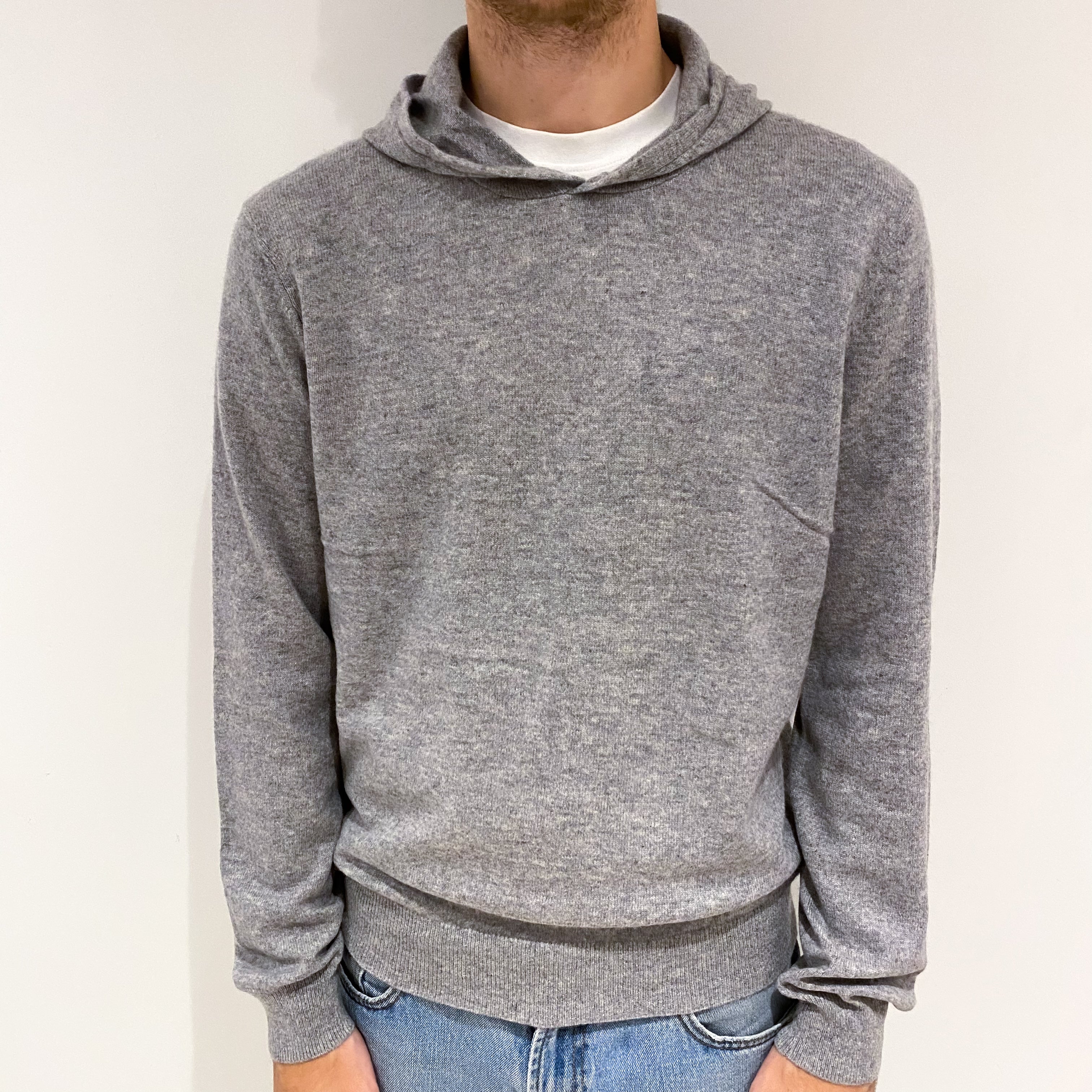 Men's Smoke Grey Cashmere Hoodie Jumper Large