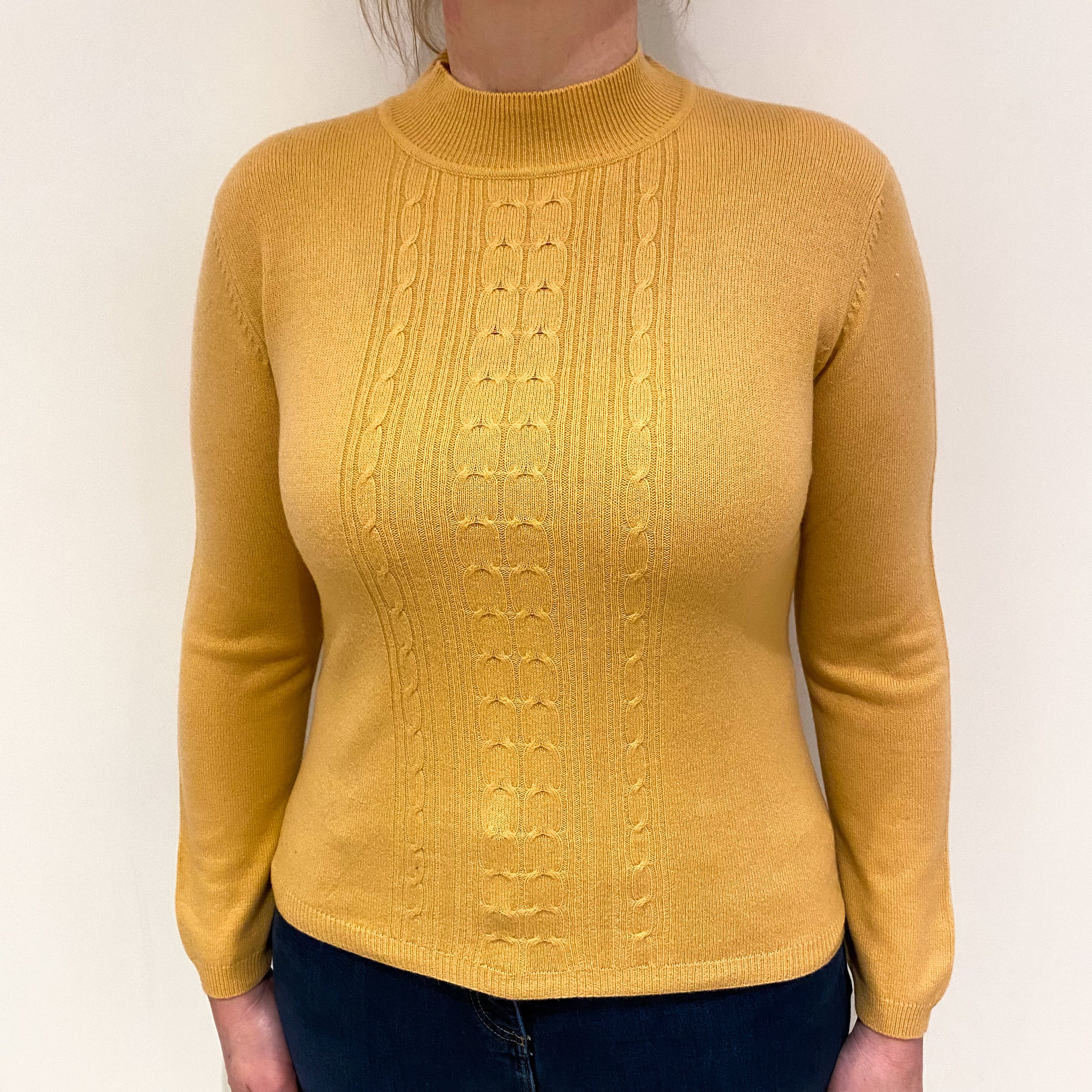 Muted Orange Cable Detail Cashmere Turtle Neck Jumper Large