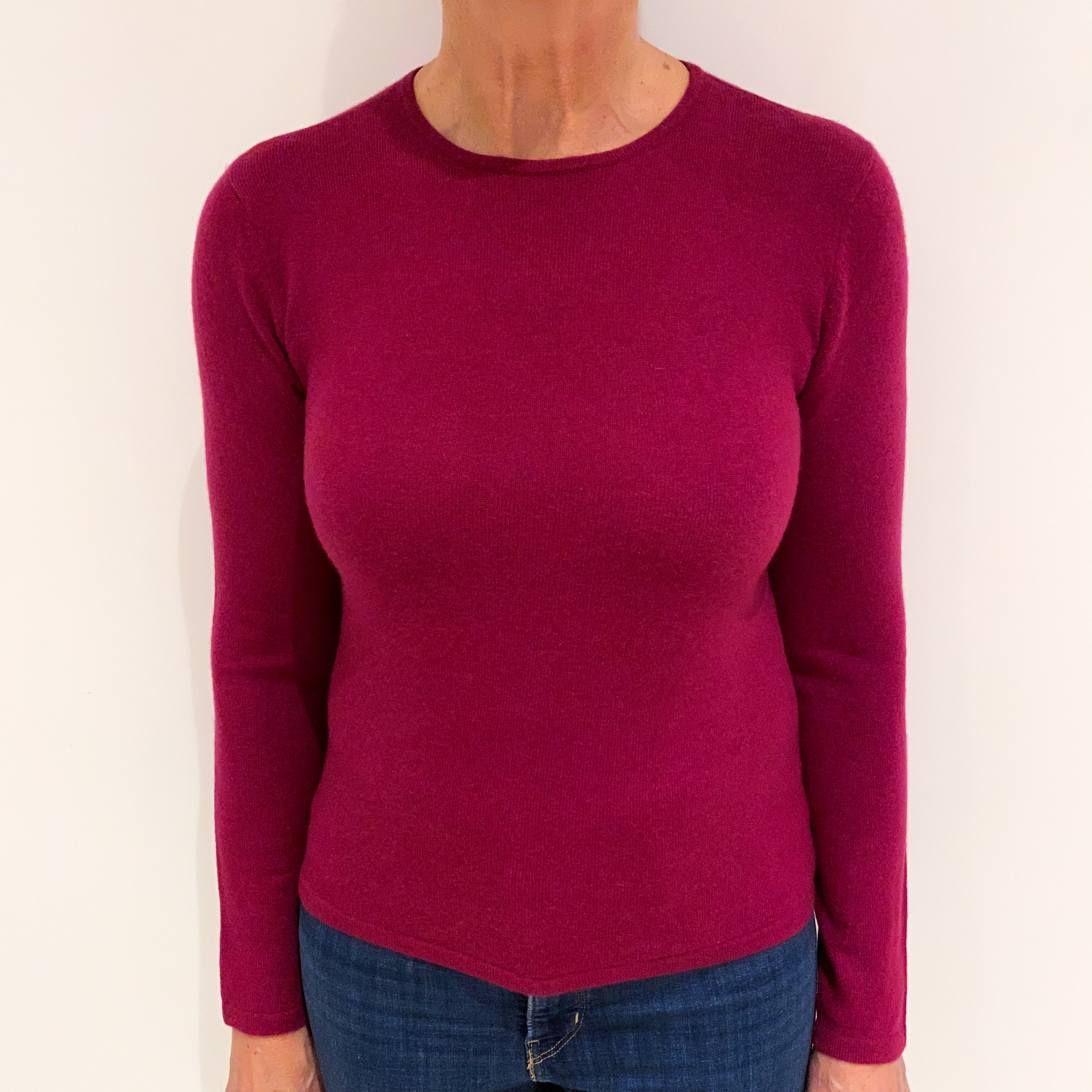 Deep Raspberry Pink Cashmere Crew Neck Jumper Medium