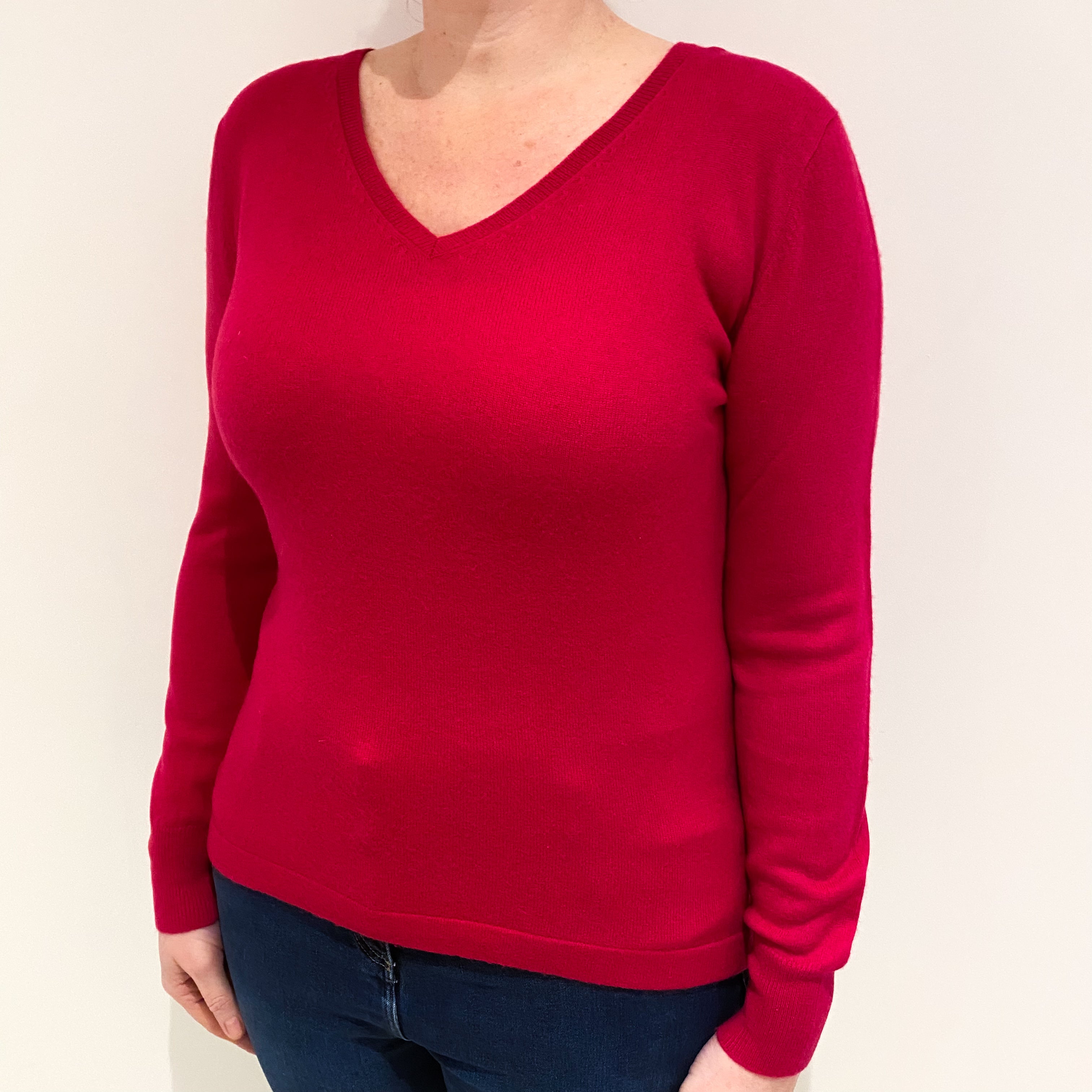 Cherry Pink Cashmere V Neck Jumper Large